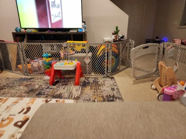Toddleroo by North States - Superyard Duo Extra Wide Baby Gate & Play Yard: 6 Panel Baby Playpen - Included Wall Mount Kit - Made in USA - 38.5 to 201 Inches Wide - 26 Inches Tall - Light Gray customer photo 1