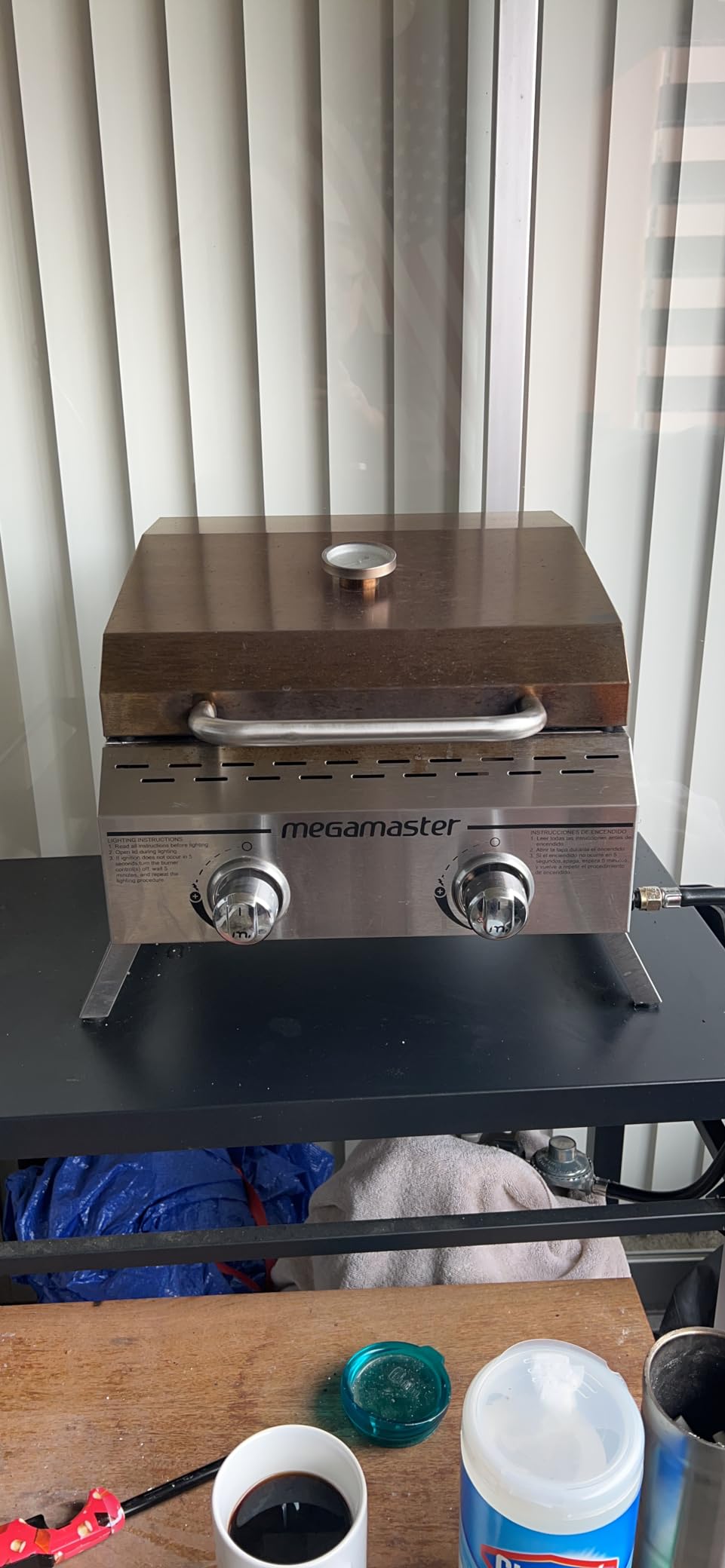 Megamaster Tabletop 2 Burner Gas Grill, Stainless Steel with Foldable Legs | Offers 16000 BTU, Built-In Lid, Push & Turn Ignition, 199 Sq In Cooking Space, Standard 20 lb tank, For Camping & Tailgating customer photo 2