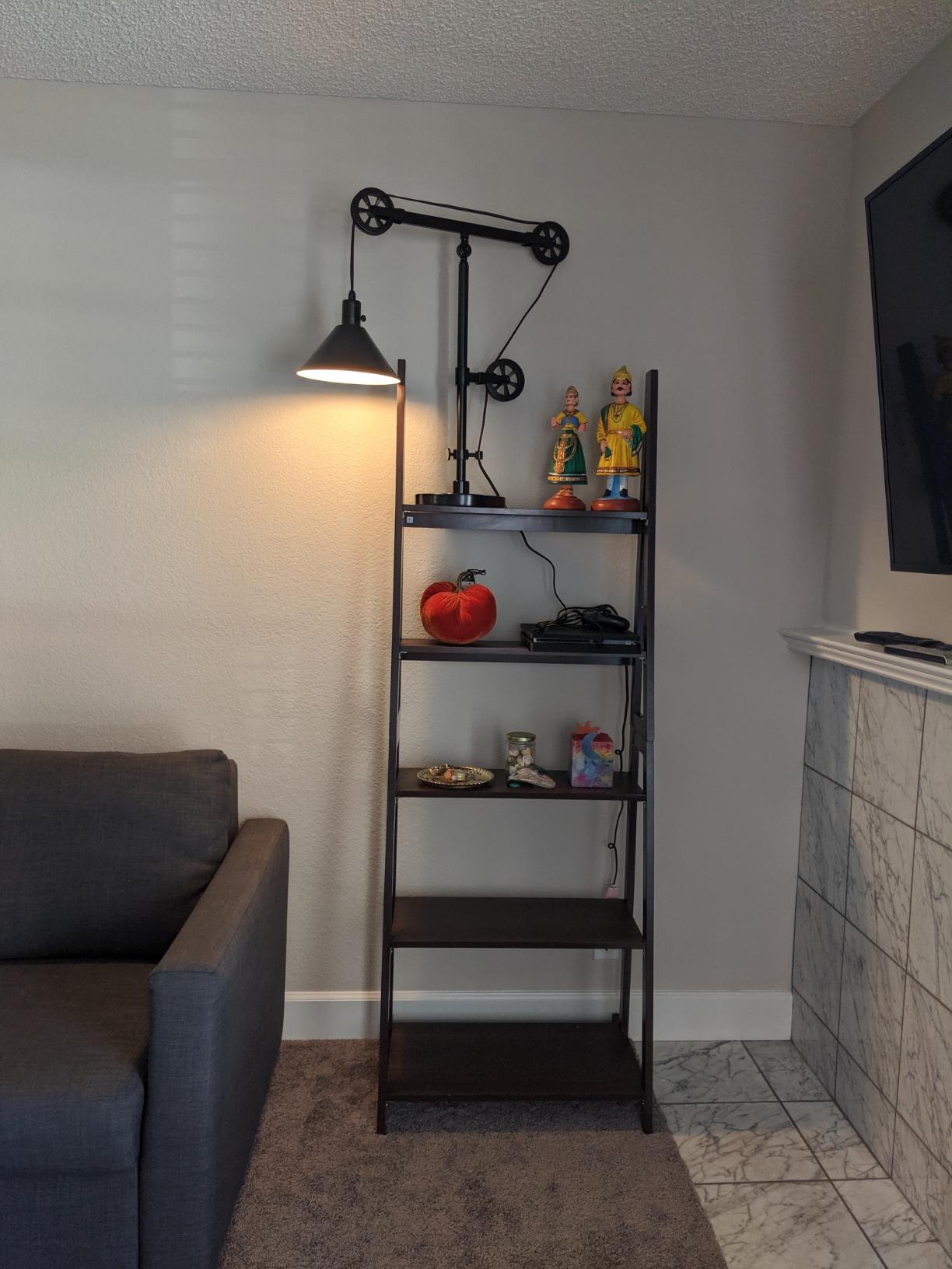 Amazon Basics 5-Tier Ladder Bookshelf Storage Organizer, Tall Bookcase for Small Space, Solid Rubberwood Frame, Modern Display Shelf, Espresso Finish, 14
