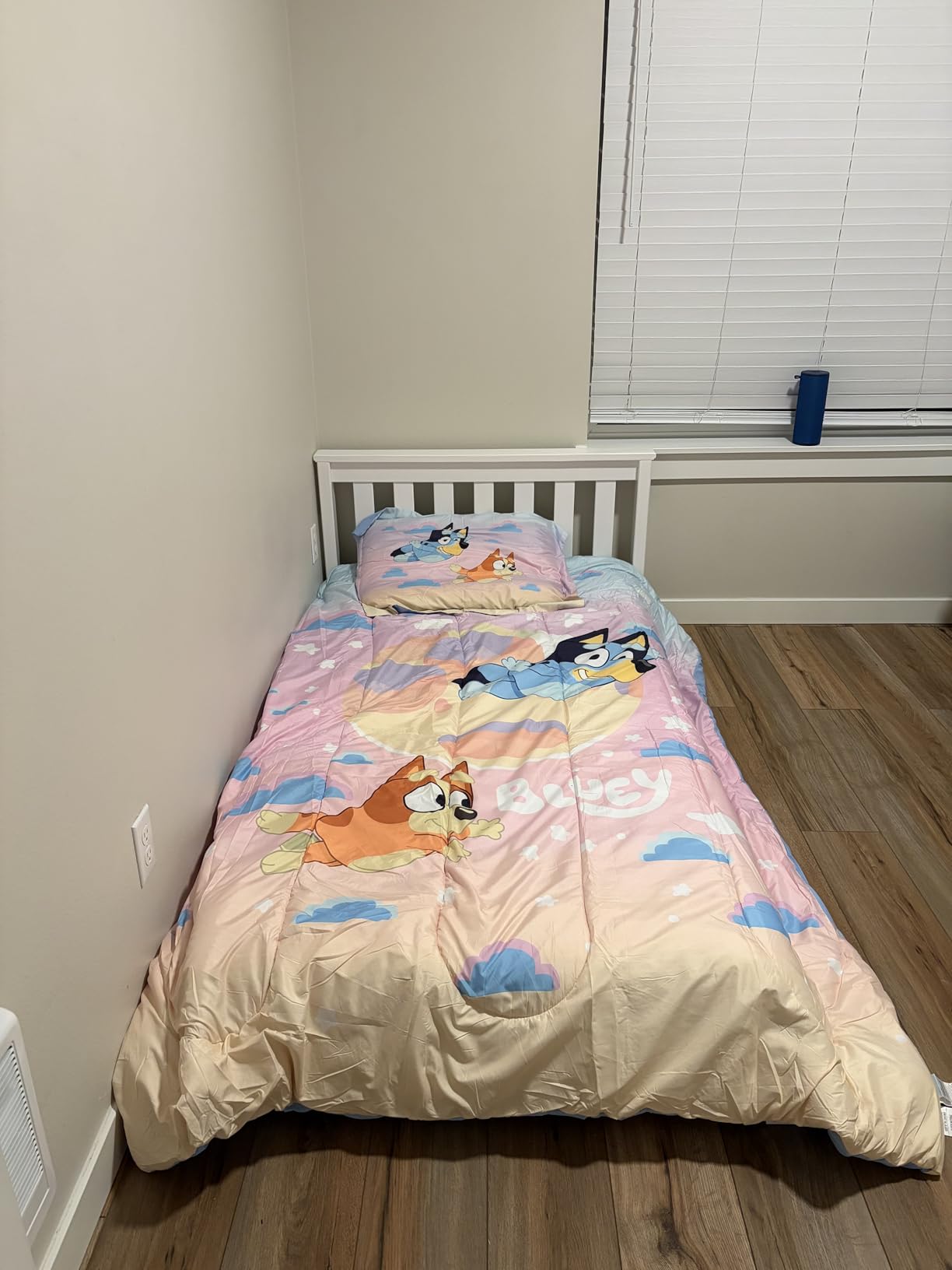 Max & Lily Twin Bed Frame with Slatted Headboard, Solid Wood Platform Bed for Kids, No Box Spring Needed, Easy Assembly, Blue customer photo 1