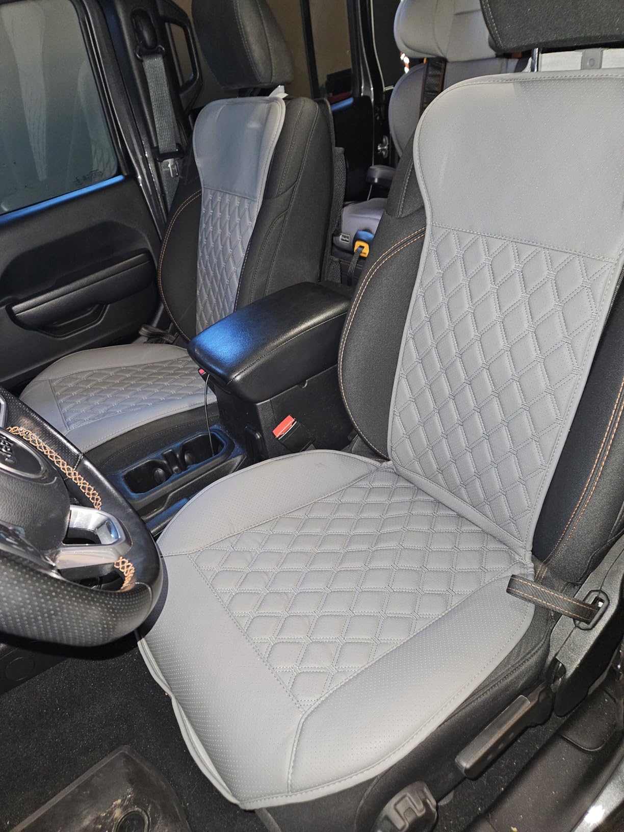 Black Panther 1 Pair Luxury Car Seat Covers Protectors, Universal Anti-Slip Driver Seat Cover with Partial Backrest Coverage (Middle Part Only), Diamond Pattern, Compatible with 95% Cars (Black) customer photo 2