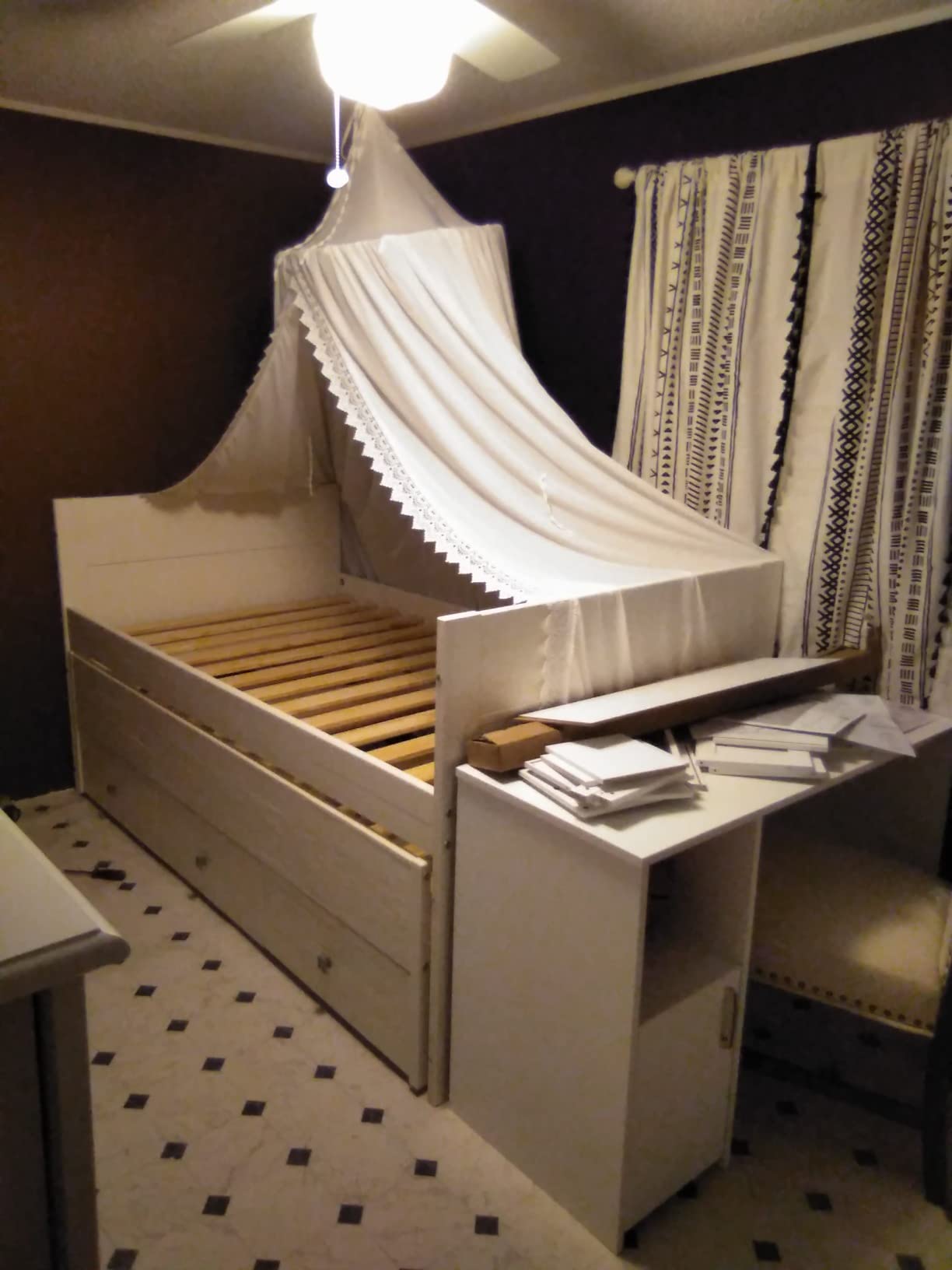 Bedz King Twin Captains Bed with Twin Trundle and 3 Built in Drawers, Rustic White customer photo 2