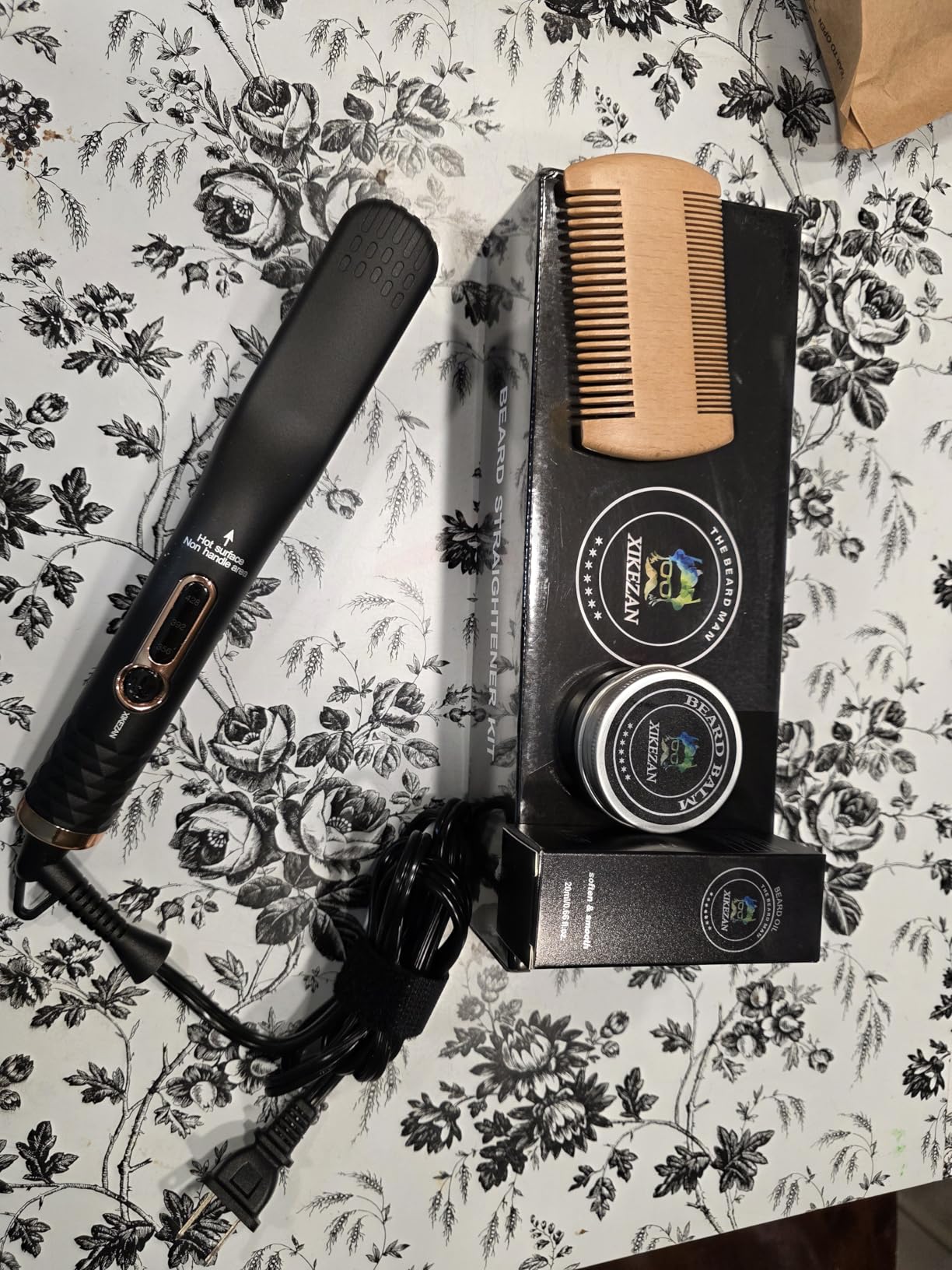Beard Straightener for Men w/Beard Oil, Balm, Comb & E-Book for All Beard Type, Dual Voltage Travel-Friendly, Auto Shut-Off, Anti-Scald Heated Straightening Brush Kit customer photo 2