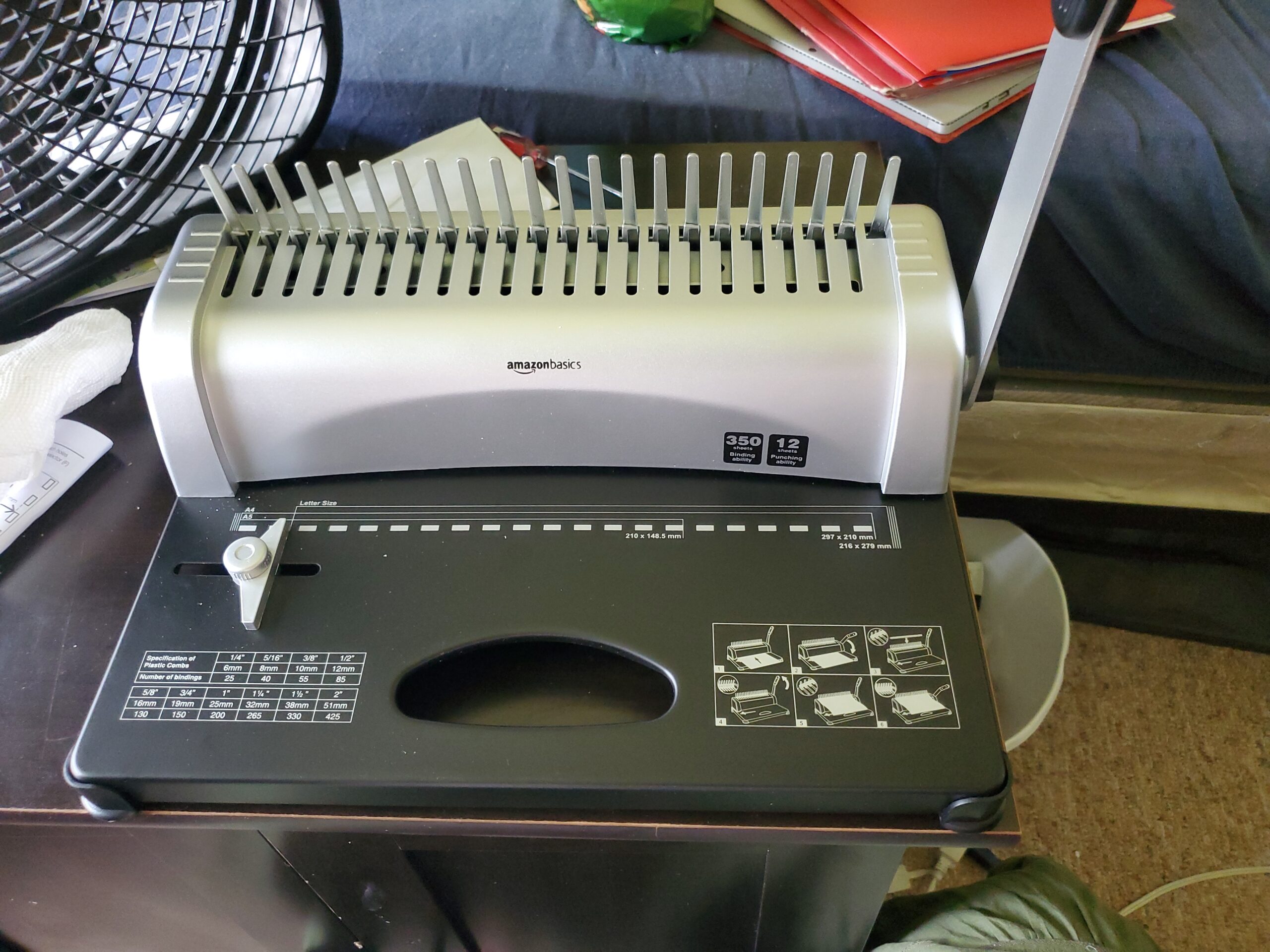 Amazon Basics Comb Binding Machine, 350 Sheets Capacity, Punches 12 Sheets, for Paper Sizes A5/Letter/A4 with Adjustable Margin, Grey customer photo 2