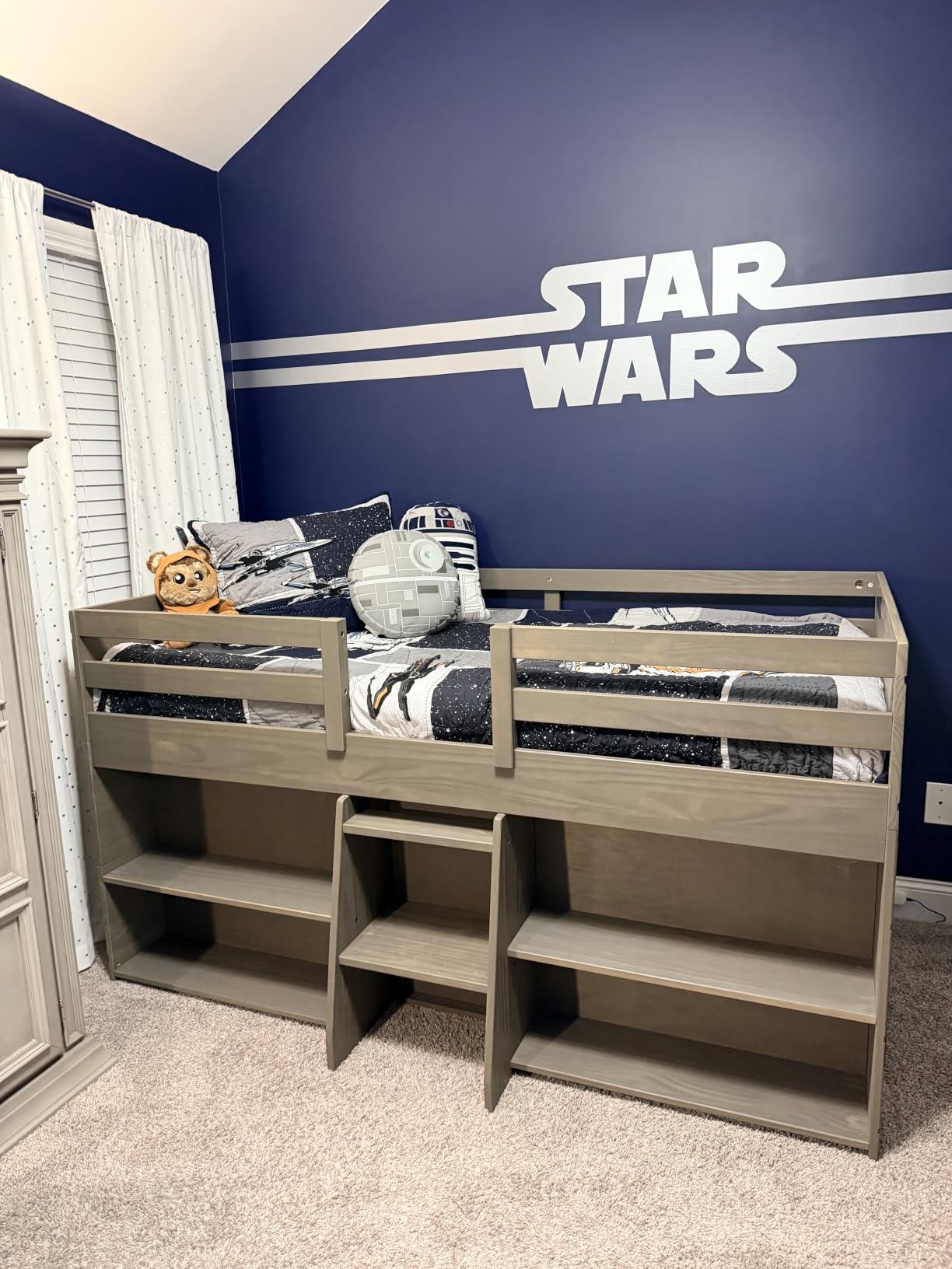 Max & Lily Loft Bed Twin Size, Solid Wood Low Loft Bed with Storage Drawer and Ladder, Modern Farmhouse Loft Bed for Kids, Barnwood Brown customer photo 2