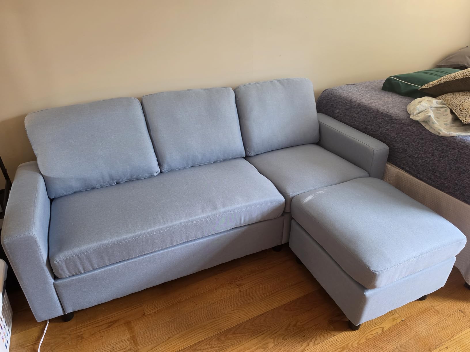 Best Choice Products Upholstered Sectional Sofa for Home, Apartment, Dorm, Bonus Room, Compact Spaces w/Chaise Lounge, 3-Seat, L-Shape Design, Reversible Ottoman Bench, 680lb Capacity - Gray customer photo 1