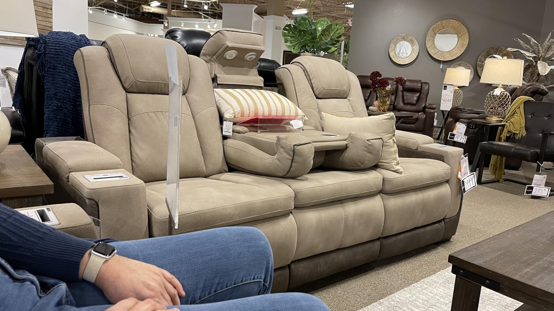 Signature Design by Ashley Next-Gen DuraPella Power Reclining Sofa - Wireless & USB Charging, Zero-Gravity, Adjustable Headrest, Beige/Brown customer photo 2