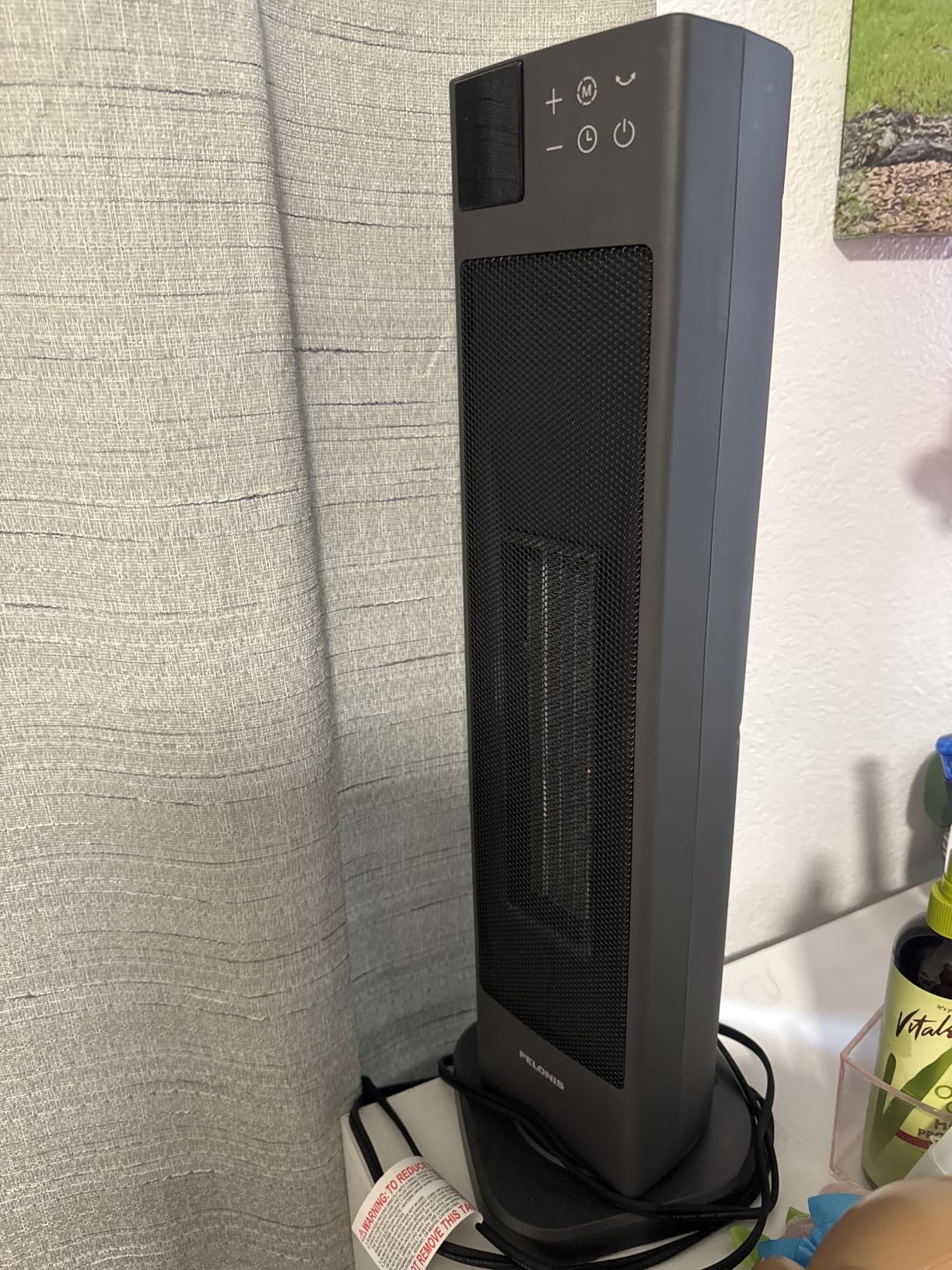 PELONIS PTH15A4BGB Ceramic Tower 1500W Indoor Space Heater with Oscillation, Remote Control, Programmable Thermostat & 8H Timer, ECO Mode, Tip-Over Switch & Overheating Protection, Gray customer photo 2