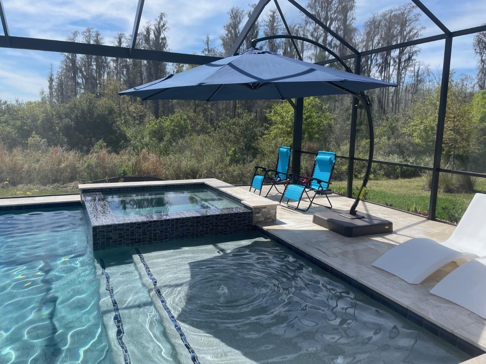 LAUSAINT HOME Outdoor Patio Umbrella with Base included, 11 FT Deluxe Curvy Cantilever Umbrella Heavy Duty Offset Hanging Umbrella with 360 Degree Rotation for Market, Pool, Garden, Backyard, Deck (Beige) customer photo 1