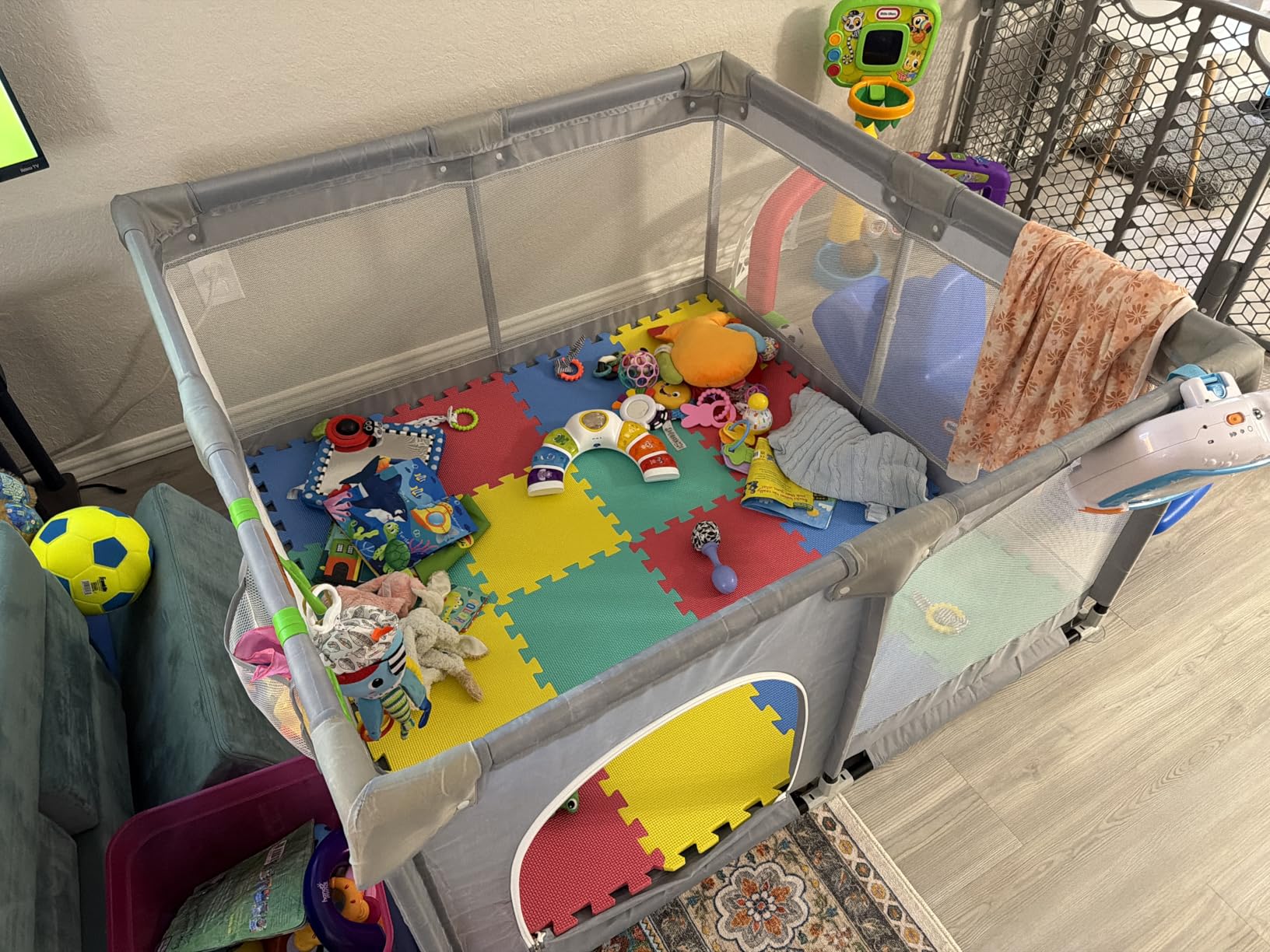 Fodoss Baby Playpen 47×47in, Small Play Pen for Babies and Toddlers, Playpen for Apartment, Play Yard, Activity Fence, Baby Playard with All-Side Mesh, Pull Rings customer photo 1