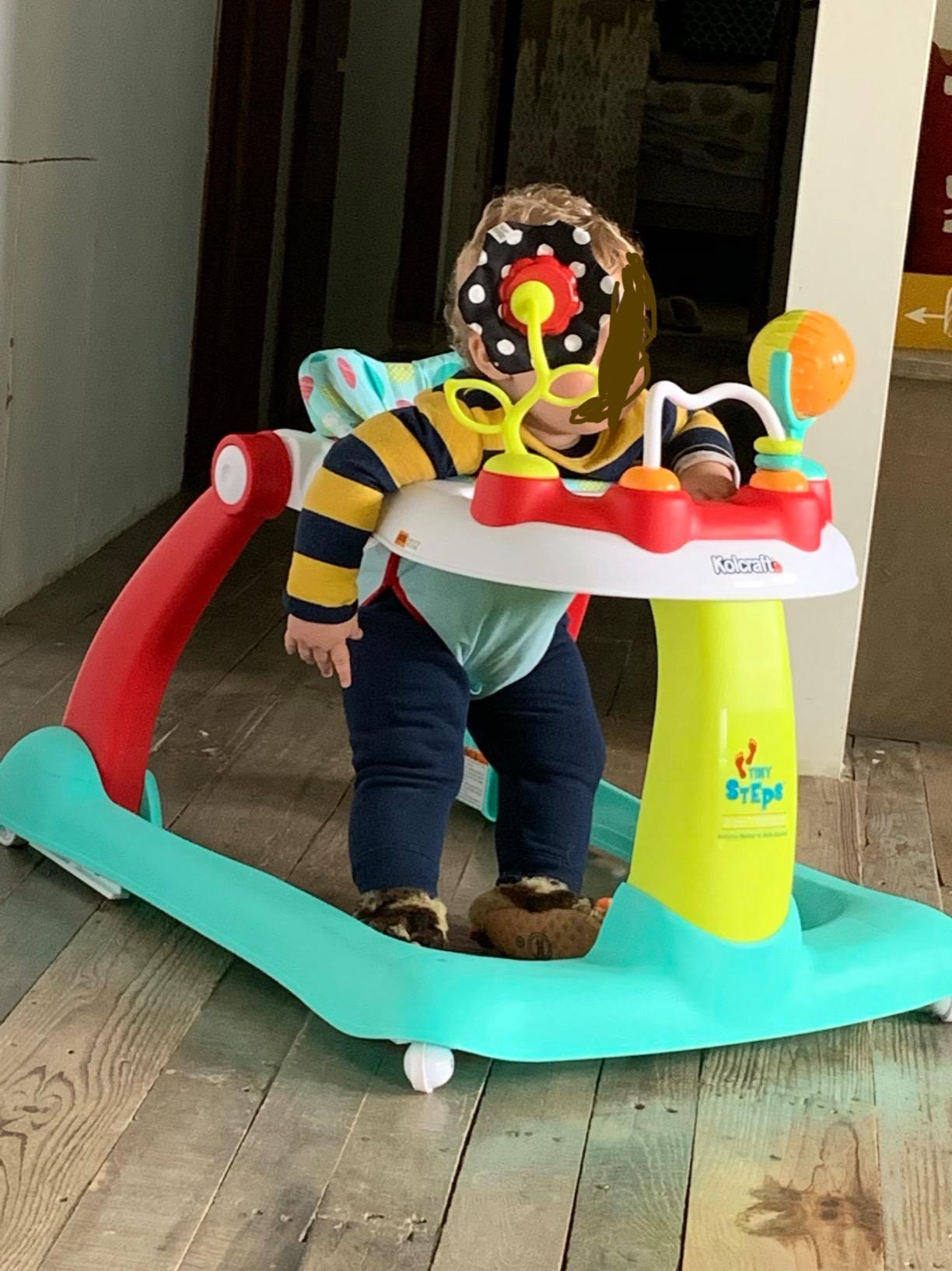 Kolcraft Tiny Steps 2 in 1 Foldable Infant and Baby Walker with Wheels, Seated or Walk Behind Activity Center, Entertaining Developmental Activities for Boys and Girls, Wide Base Sturdy Frame customer photo 2