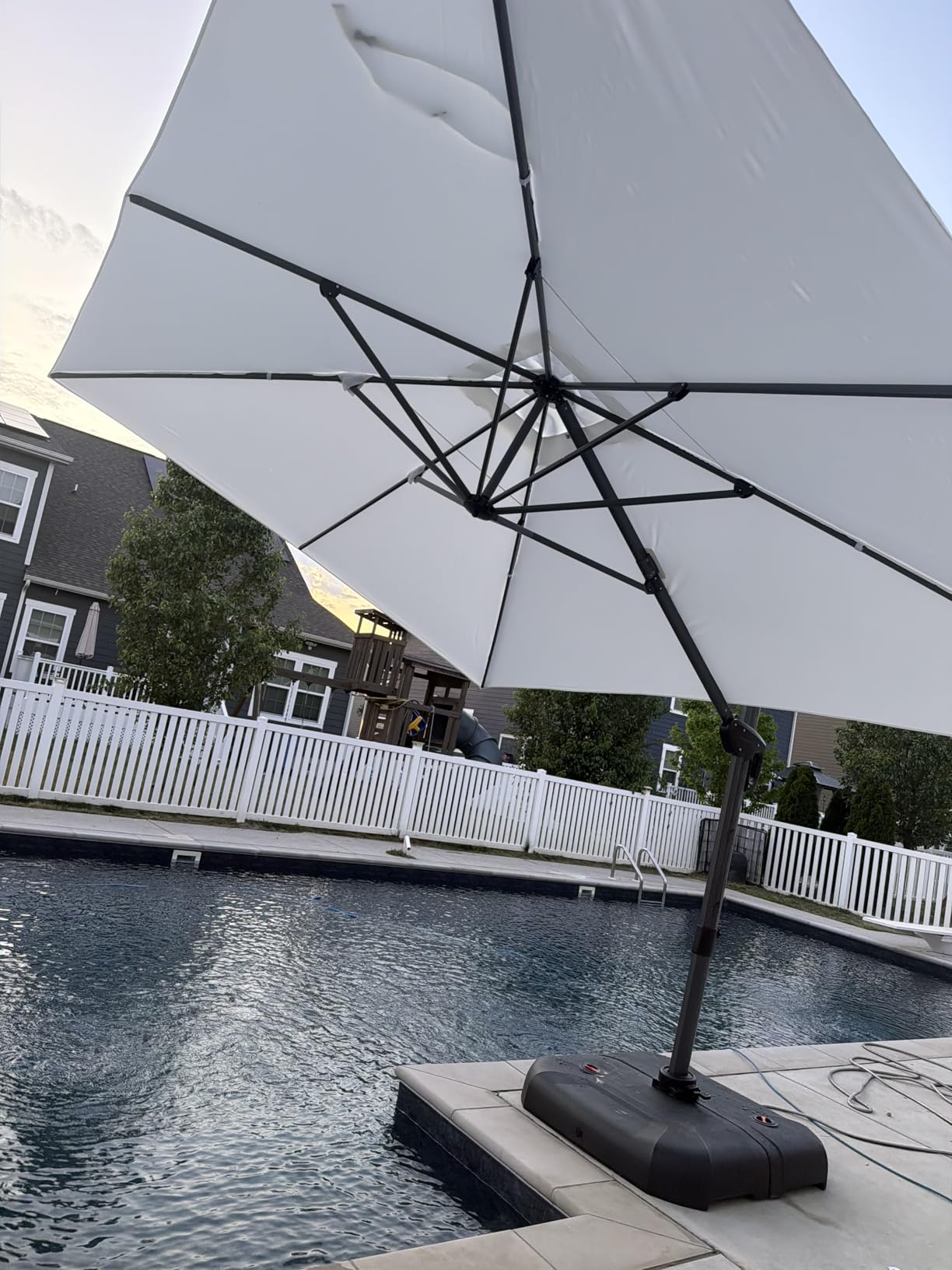 PURPLE LEAF 9' X 11.5' Patio Umbrella with Base Outdoor Cantilever Rectangle Umbrella Offset Umbrella with 360-degree Rotation for Garden Deck Pool Patio, Beige customer photo 1