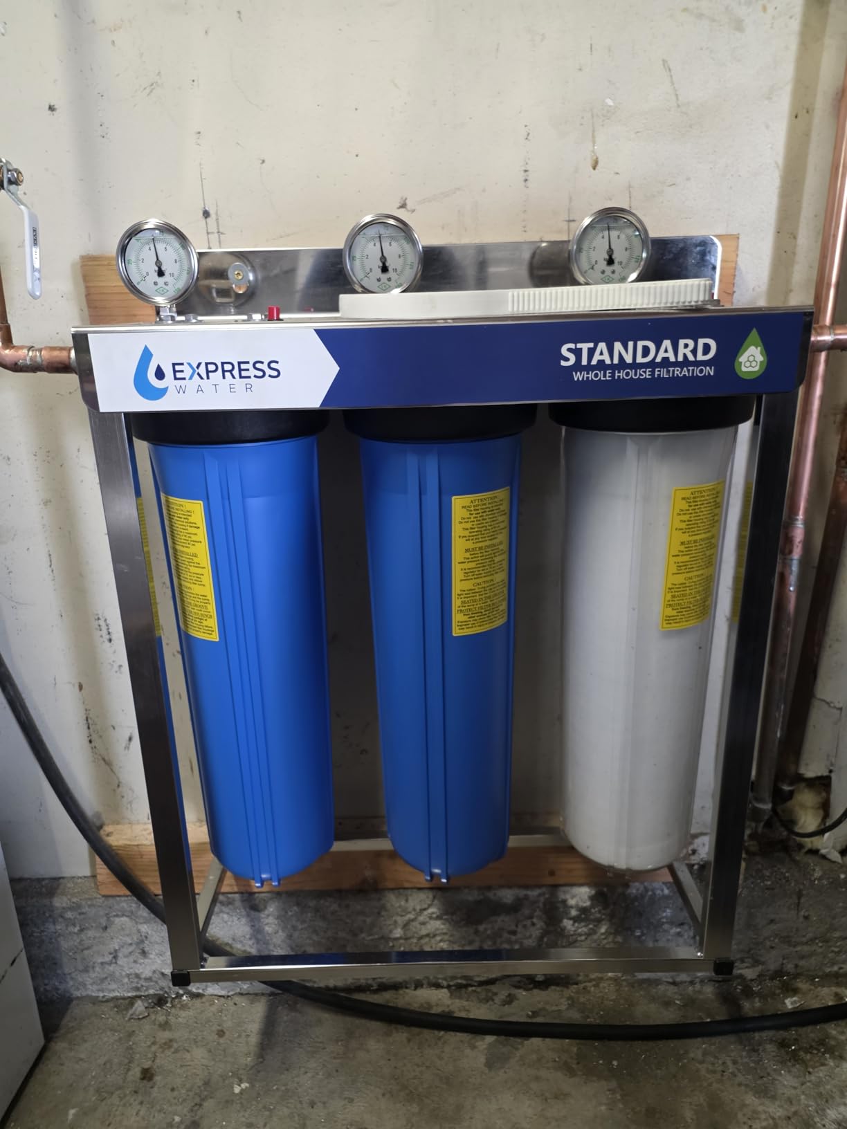 Express Water 3-Stage Whole House Water Filter System, Reduces Heavy Metals, Scale, Chloramine, Chlorine, PFAs, Lead & Arsenic, Free-standing Stainless Steel Frame & 3 Pressure Gauges customer photo 2