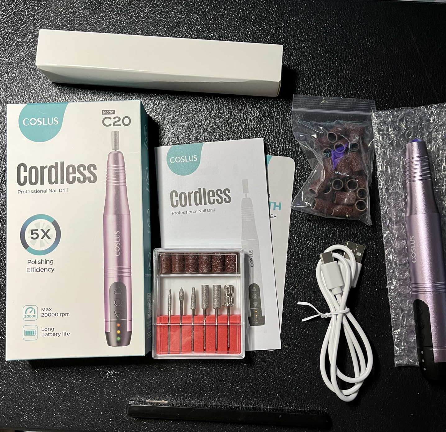 COSLUS C20 Cordless Nail Drill Electric File: Professional for Acrylic Gel Dip Powder Nails, Portable All-in-One Nail Drill Machine Kit for Manicure & Pedicure, Rechargeable Lightweight, Purple customer photo 2