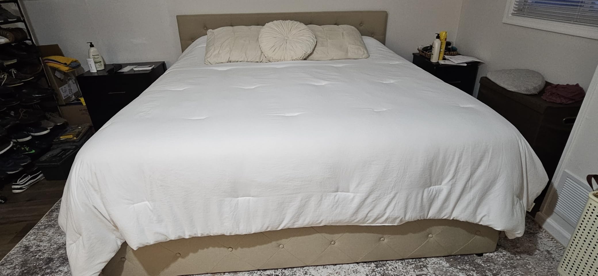 Allewie Upholstered King Size Platform Bed Frame with 4 Storage Drawers and Headboard, Diamond Stitched Button Tufted, Mattress Foundation with Wooden Slats Support, No Box Spring Needed, Dark Grey customer photo 1
