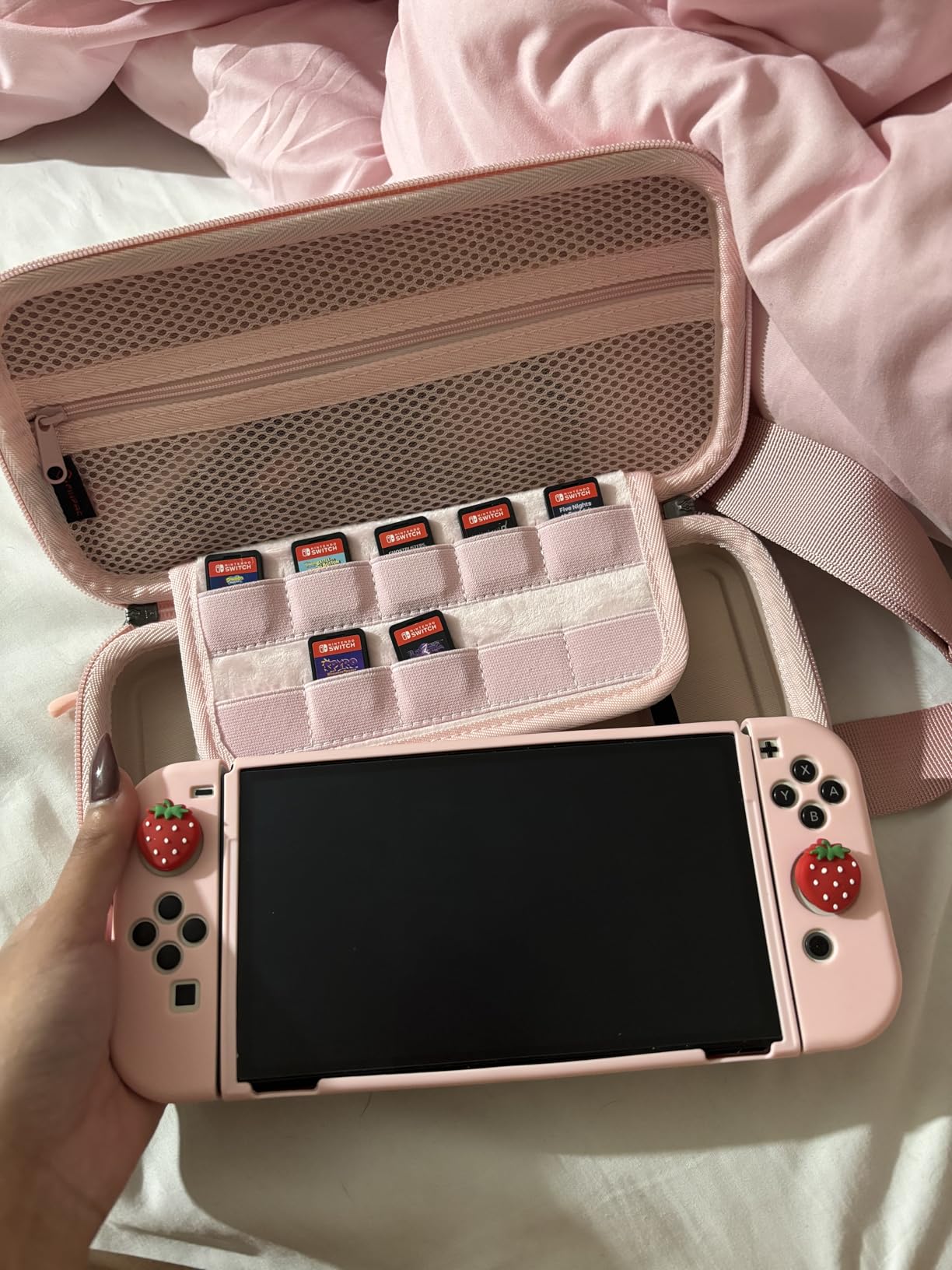 FINTIE Carrying Case for Nintendo Switch OLED Model 2021/Switch 2017, Shockproof Hard Shell Protective Cover Travel Bag with 10 Game Card Slots & Inner Pocket customer photo 2