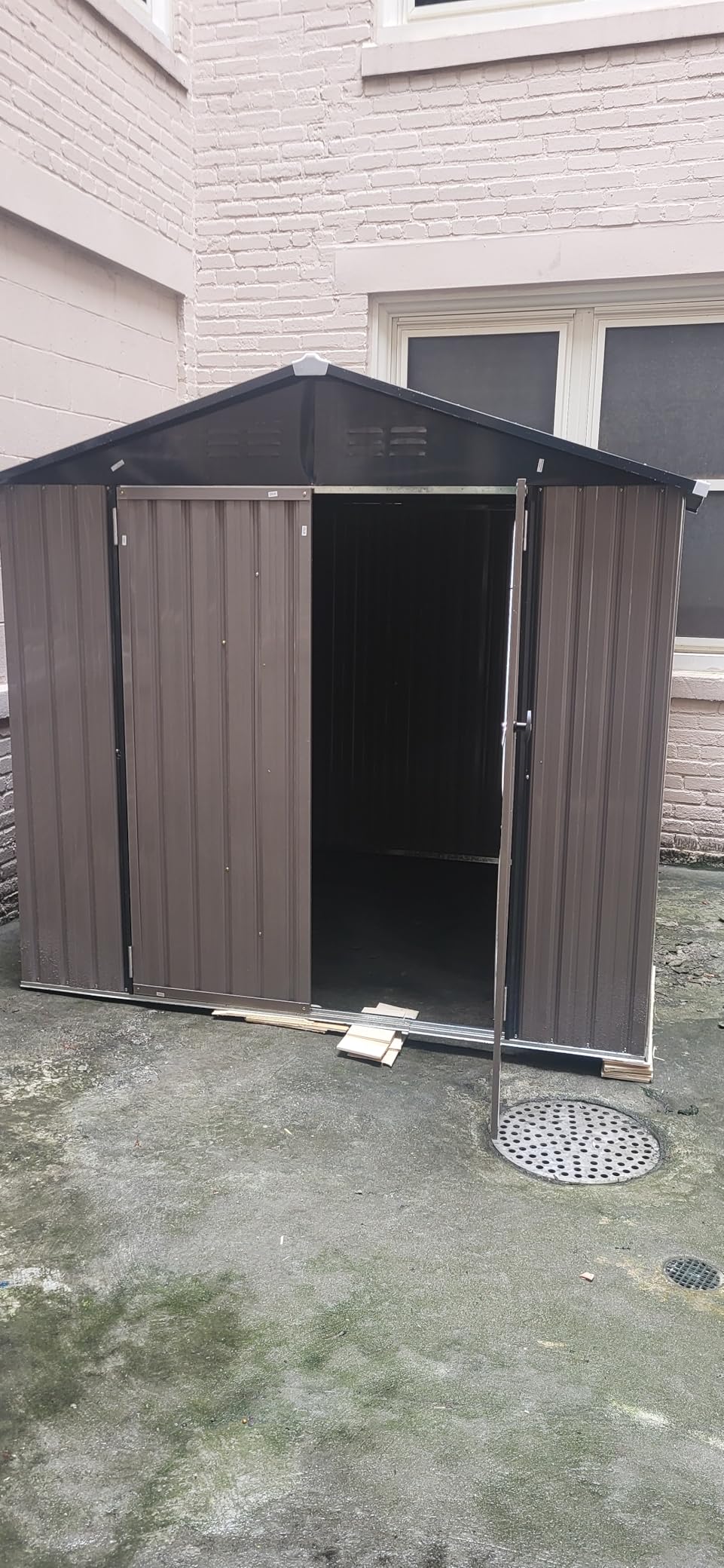 AECOJOY 4' x 6' Outdoor Metal Storage Shed, Heavy Duty Garden Tool Shed with Lockable Double Hinged Door, Small Bike Storage Shed for Backyard, Patio - Gray customer photo 1