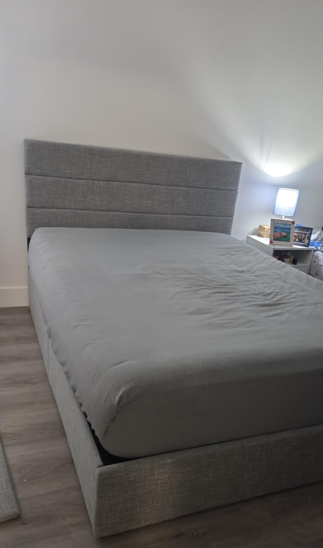 SHA CERLIN Queen Size Lift Up Storage Bed, Modern Wingback Headboard, Upholstered Platform Bed Frame, Hydraulic Storage, No Box Spring Needed, Wood Slats Support, Light Beige customer photo 1