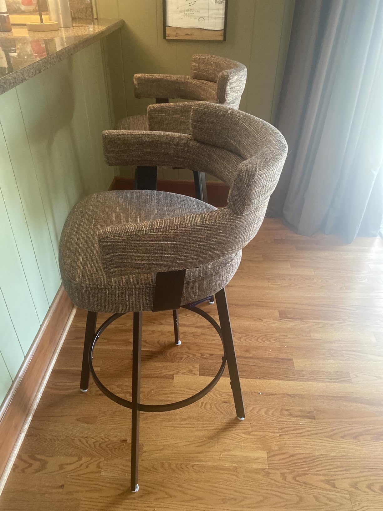 Counter Height Bar Stools with Full Back - Swivel Counter Stools Set of 2 with Linen Padded Back, Metal Footrest, Modern Barstools for Kitchen Counter, Island, Dining Room, Grey 24 inch customer photo 2