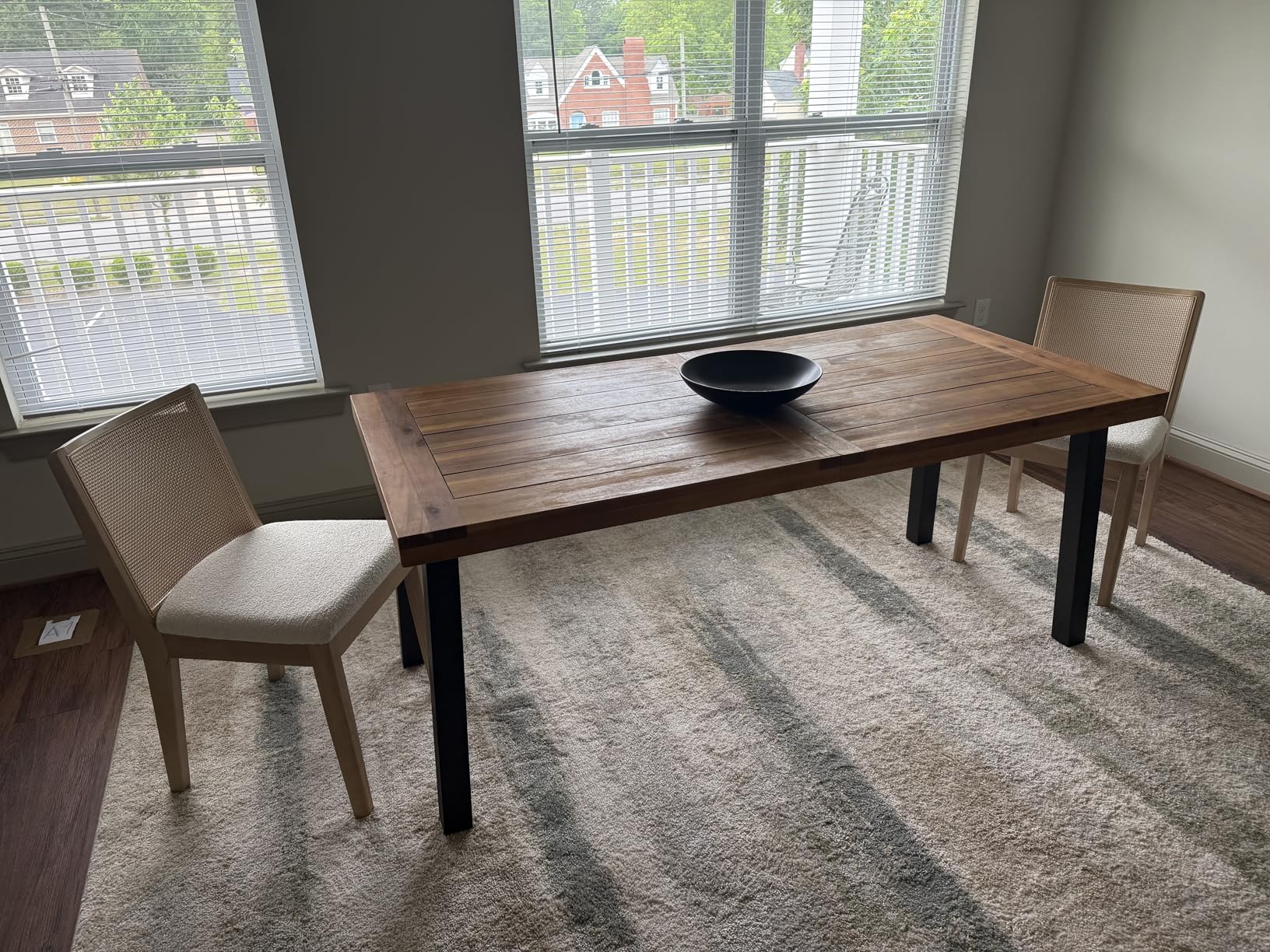 Devoko Home Acacia Wood Dining Table 6-Person Indoor Outdoor Table with Iron Legs, Sandblast Finish, Natural Stained, Rustic Metal, 69 x 33 x 30 inch customer photo 2