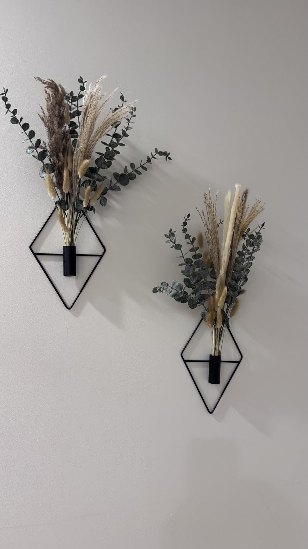 Jexine 4 Pcs Hanging Planters with Artificial Eucalyptus Metal Hanging Vase Indoor Plants Holder Modern Geometric Boho Bathroom Wall Decor for Living Room Home Office (Black) customer photo 1