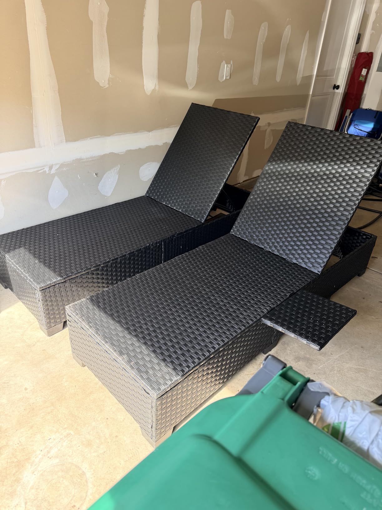 WAROOM Outdoor Chaise Lounge Chairs for Outside Patio Furniture Set of 2 Wicker Recliner Black Rattan Sunbathing Lounger Adjustable Backrest Pool Reclining Chair, Grey Cushion customer photo 2