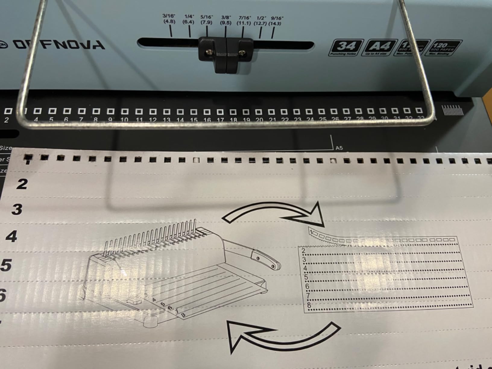 OFFNOVA Wire Binding Machine, 34 Square Punch Holes, 3:1 Pitch, Punch 12 Sheets Bind 120 Sheets, Book Binder with Adjustable Side Margin, Easy to Punch for Letter Size / A4 / A5 customer photo 2