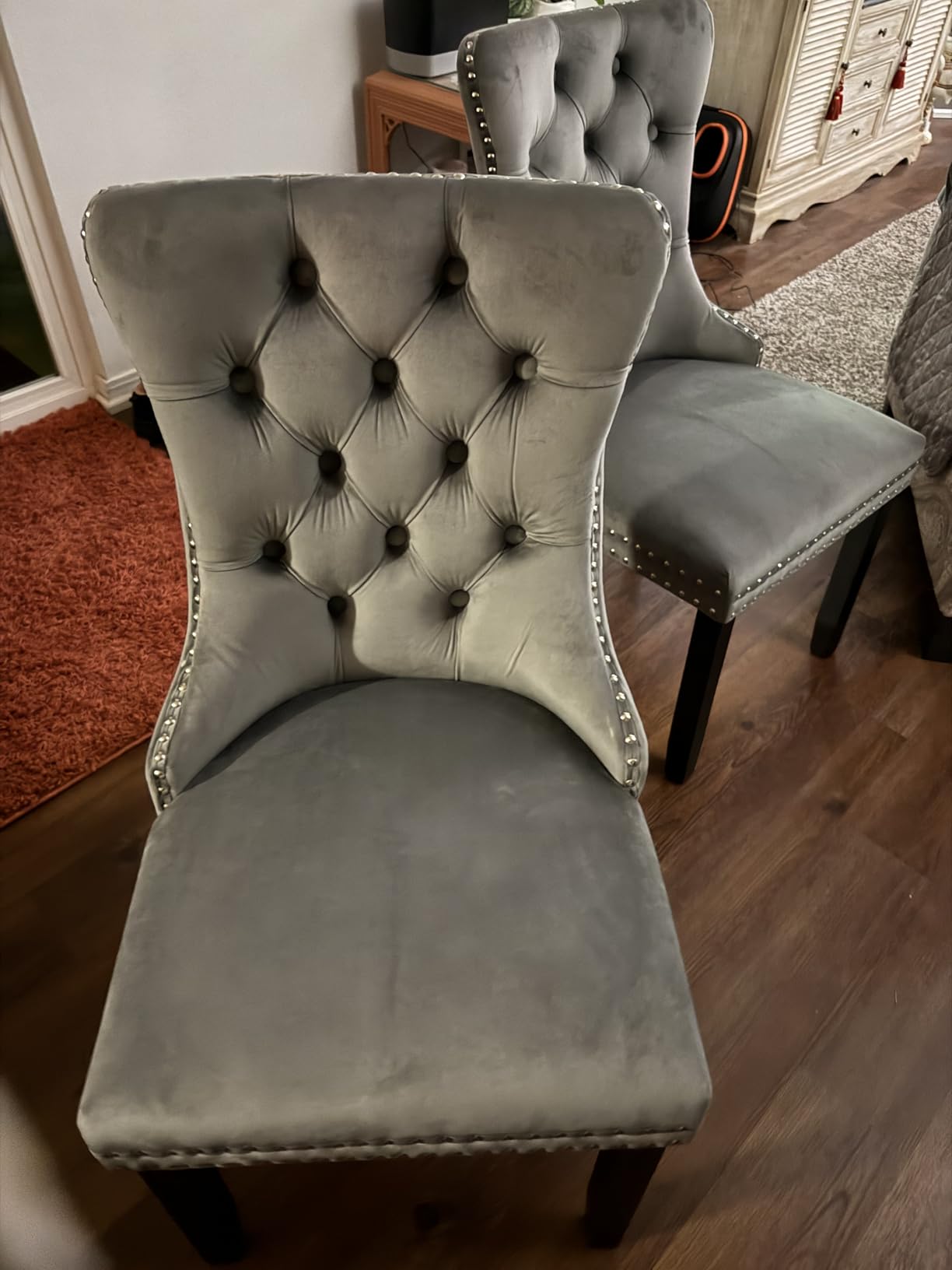 SoarFlash Velvet Dining Chairs Set of 6, Tall Back Side Chair, Modern Upholstered Tufted, Khaki customer photo 1