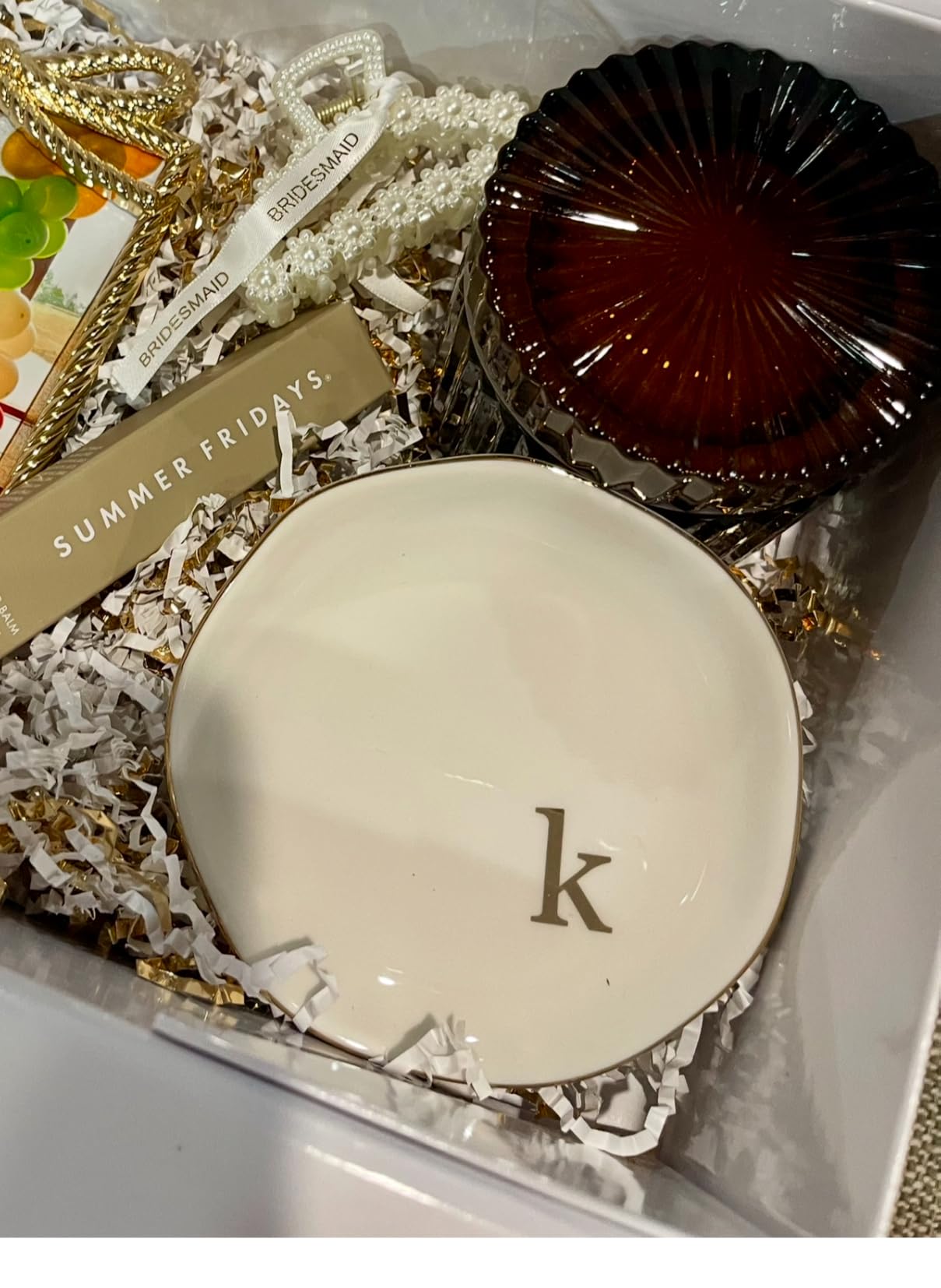 HOME SMILE Initials Ring Dish Jewelry Tray with Personalized K-Monogrammed Engagement Wedding Gifts for Friends, Sister, Birthday Christmas Gifts for Women, Ceramic White customer photo 1
