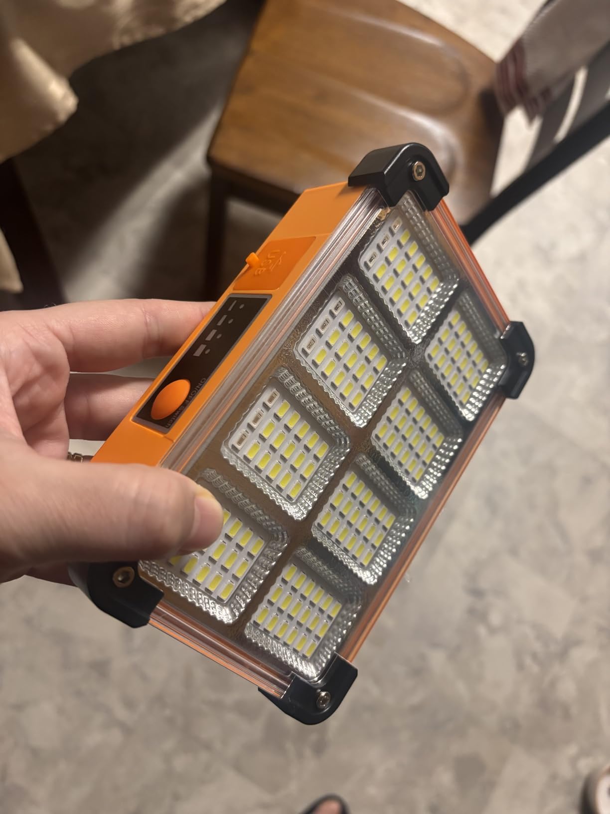 120W Solar Rechargeable Work Light, 144 LED 10000LM Led Work Light with 4 Modes, Portable Flood Light with Stand, IP66 Waterproof customer photo 1
