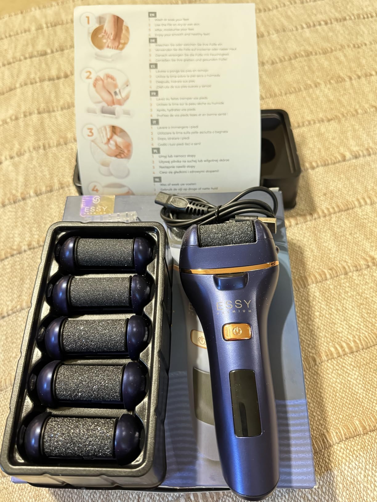 Essy Electric Foot File Rechargeable Waterproof with 5 Replacement Rollers for Women's, Men's Smooth Feet, Cordless Callus Remover, 2 Speeds, LED Display, USB Charging, Pressure-Lock Safety customer photo 2