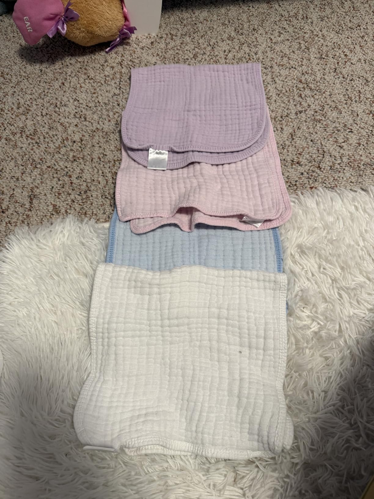 Lovely Care 12 Pack Muslin Burp Cloths 100% Cotton Muslin Cloths Large 20''x10'' Extra Soft and Absorbent Baby Burping Cloth - White customer photo 1