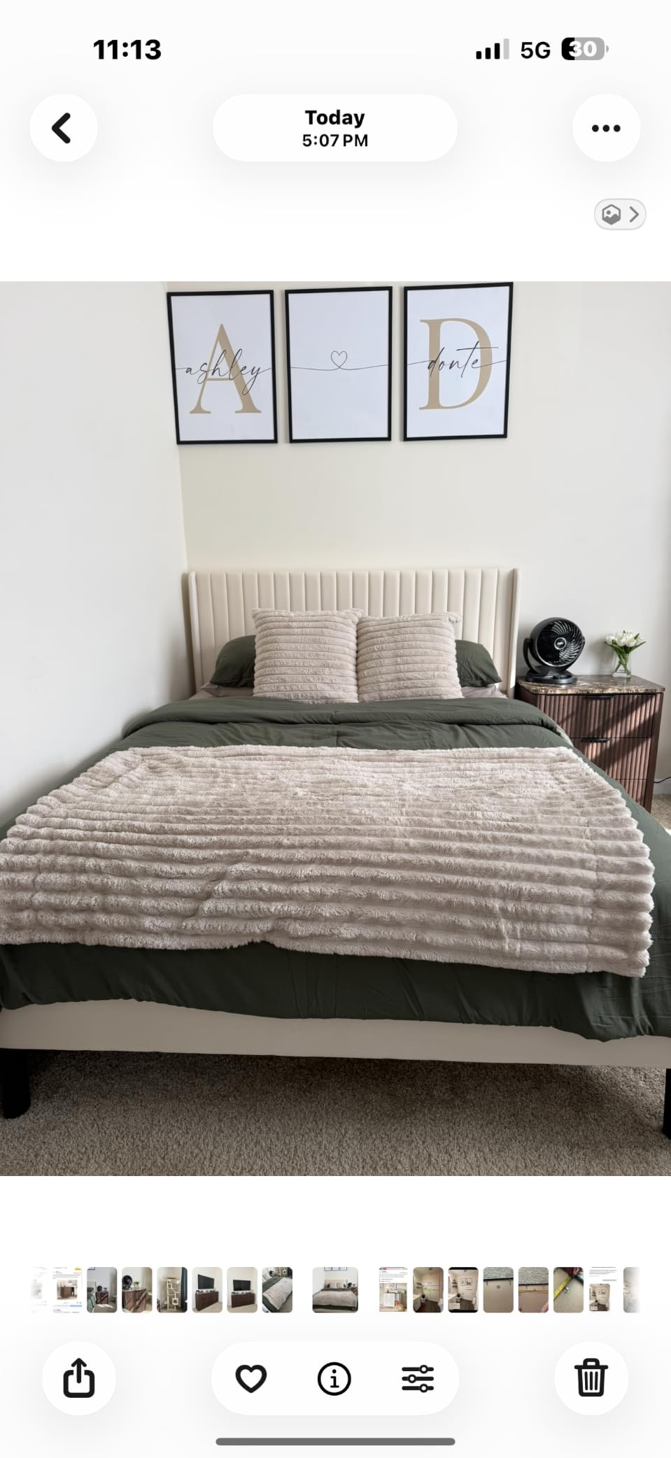 Allewie Queen Size Velvet Bed Frame, Vertical Channel Tufted Wingback Headboard, Upholstered Platform Bed, Strong Wooden Slats, No Box Spring Needed, Easy Assembly, White customer photo 1
