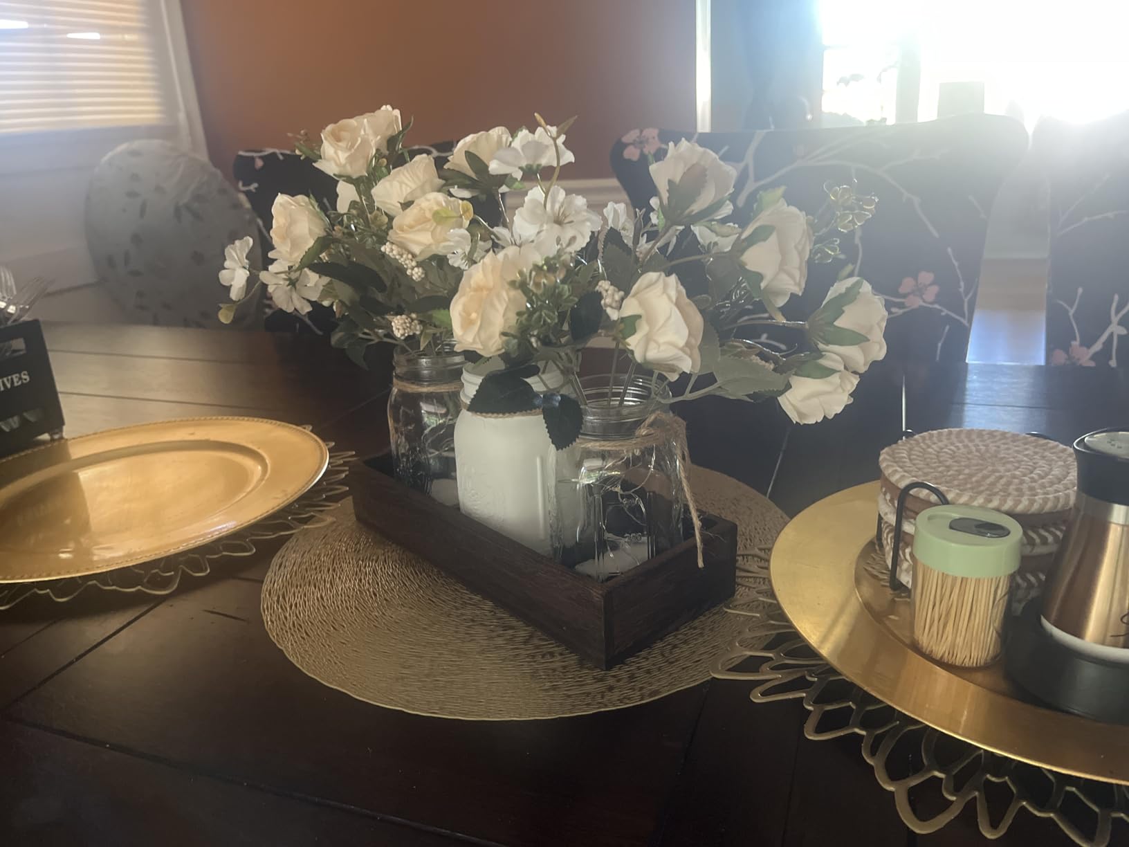 3 Pcs Mason Jar Centerpiece Table Decorations for Dining Table Decor Farmhouse Coffee Table Decor with Wood Tray and Led Light Table Centerpieces for Dining room Kitchen Living Bathroom, Orange customer photo 1
