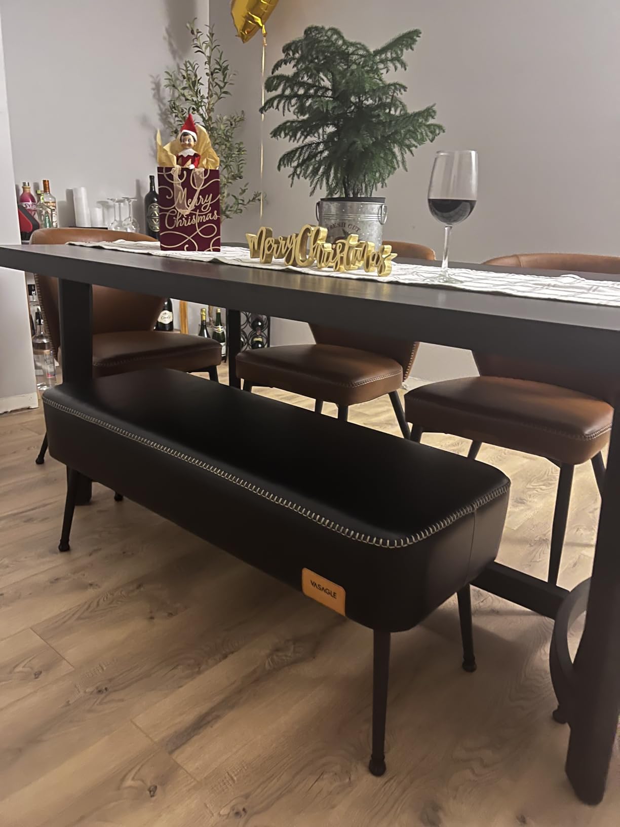 VASAGLE EKHO Collection Mid-Century Modern Synthetic Leather Bench with Steel Legs, Caramel Brown customer photo 2