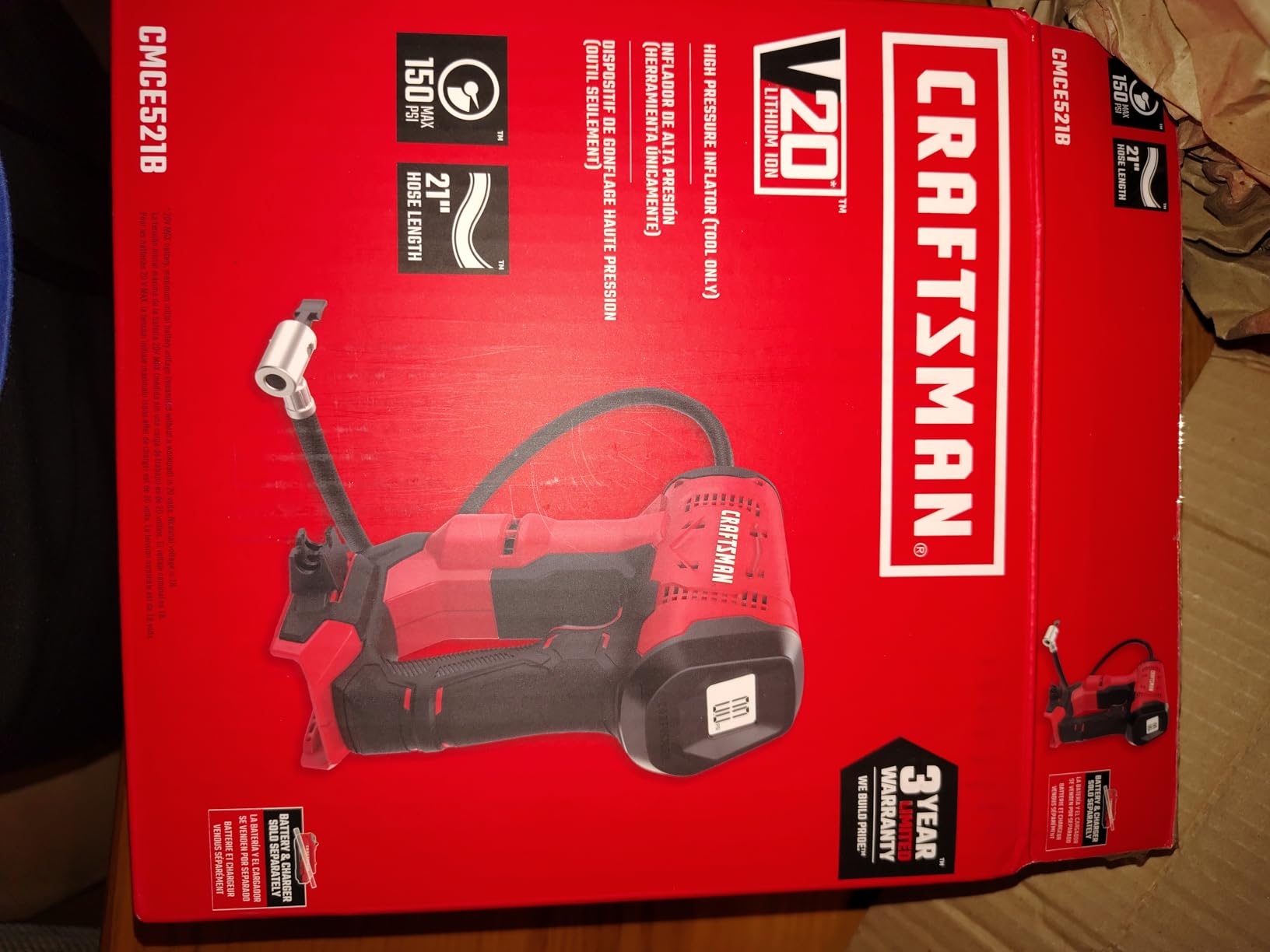 Craftsman V20 Air Compressor Portable, Cordless Tire Inflator, Up To 150 PSI Tire Pump (CMCE521B) customer photo 2
