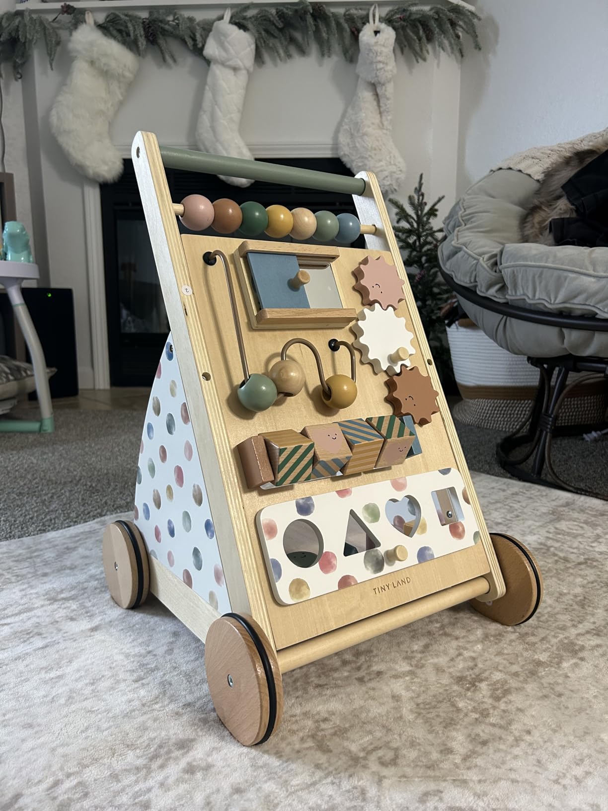 Tiny Land Wooden Baby Walker with Adjustable Speed, Montessori Activity Push Walker Toy for Toddlers (Morandi) customer photo 1
