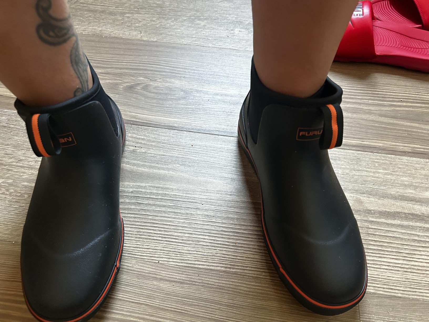 Furuian Men's Deck Boots Fishing Boots Waterproof Rain Boots Ankle Booties Slip On Neoprene Rubber Footwear customer photo 2