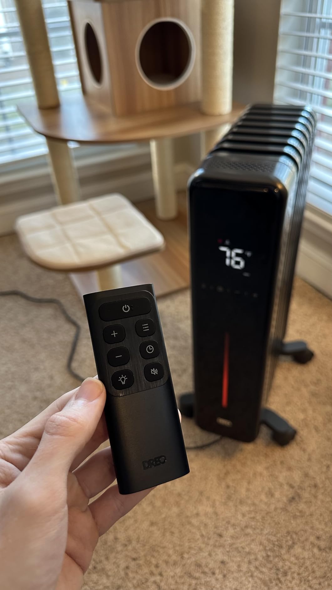 DREO Radiator Heater, 8 Safety Protection Oil Filled Radiator Heater for Indoor Use, 1500W Electric Heaters for Large Room, 8 Fins, with Remote, 4 Modes, Digital Thermostat, 24H Timer, Quiet customer photo 2