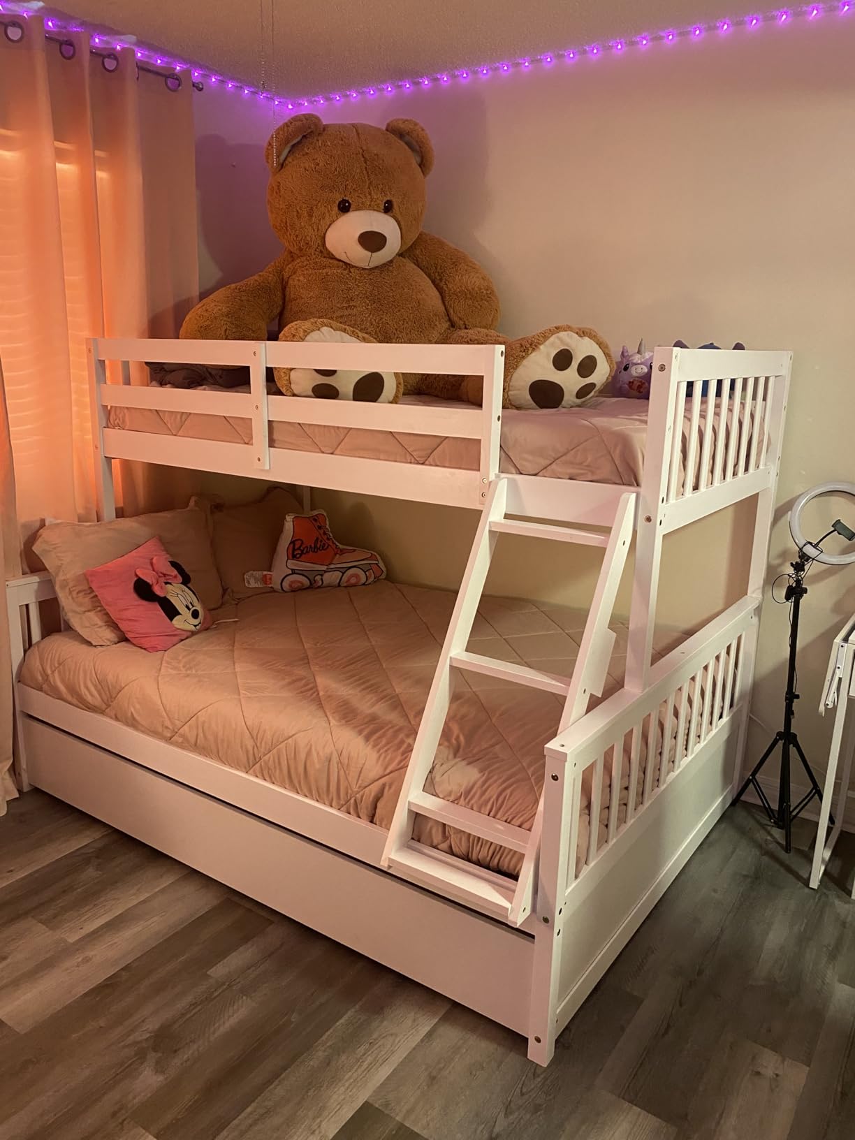 Giantex Bunk Bed Twin Over Twin, Solid Wood Bunk Bed with Sturdy Ladder & 12 Inch Safety Guard Rails, Twin Size Wood Bed Frame for Dormitory, No Box Spring Needed, Bunk Beds for Kids Teens,Grey customer photo 1