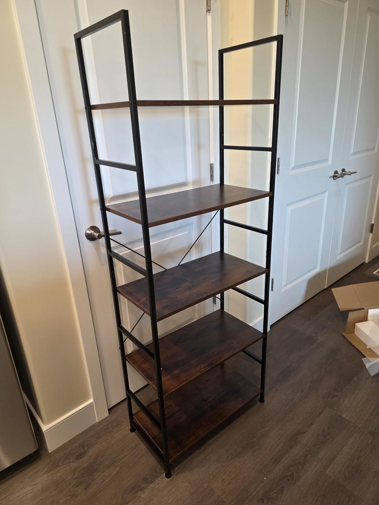 DUMOS 5 Tiers Bookshelf, Classical Modern Book Shelf, Tall Display Shelves in Living Room/Home/Office, Storage Organizer for CDs/Books/Movies, Rustic Brown customer photo 1