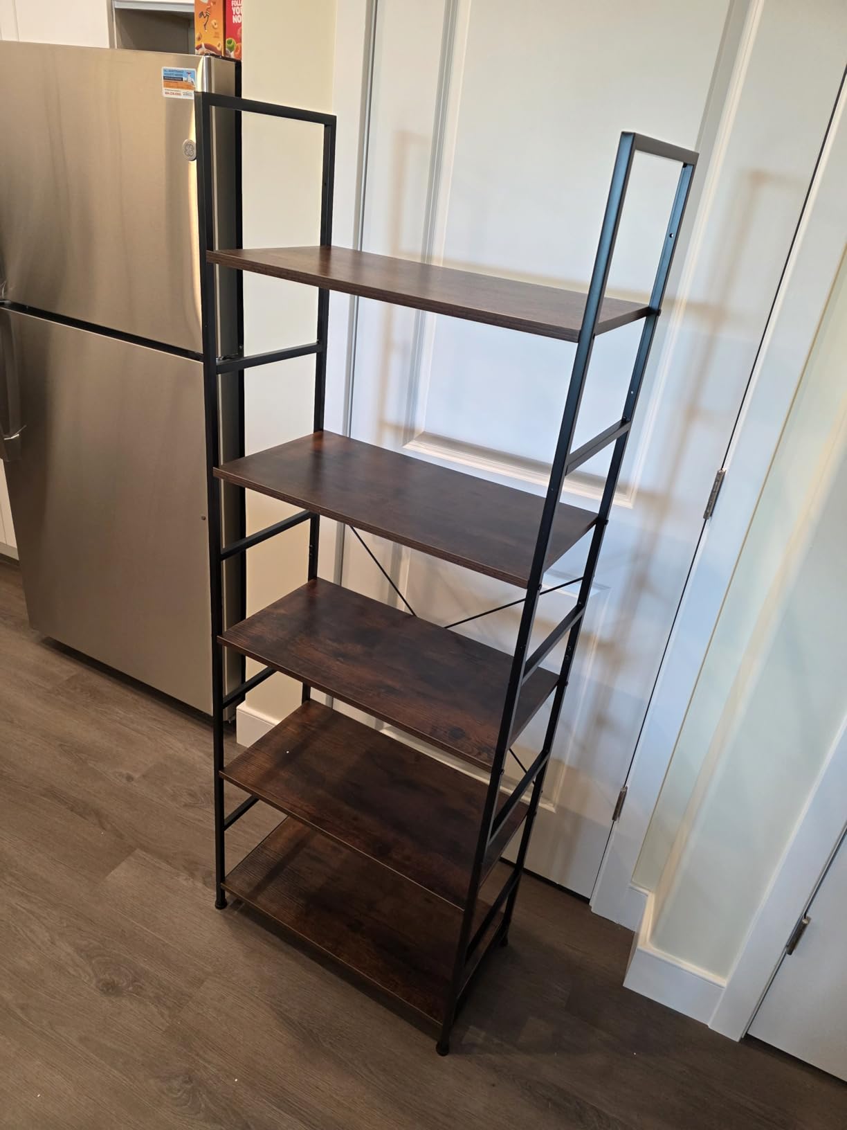 DUMOS 5 Tiers Bookshelf, Classical Modern Book Shelf, Tall Display Shelves in Living Room/Home/Office, Storage Organizer for CDs/Books/Movies, Rustic Brown customer photo 2