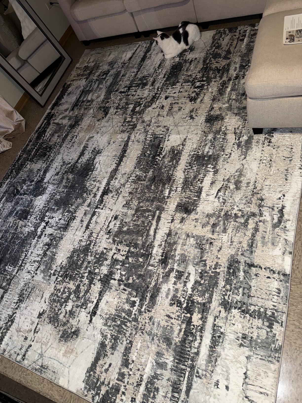 8x10 Area Rugs Washable Rug: Large Modern Abstract Living Room Rug Soft Anti-Skid Thin Carpet Indoor Floor Non-Shedding Carpets for Bedroom Dining Farmhouse Nursery Home Office Black Grey Gold customer photo 2