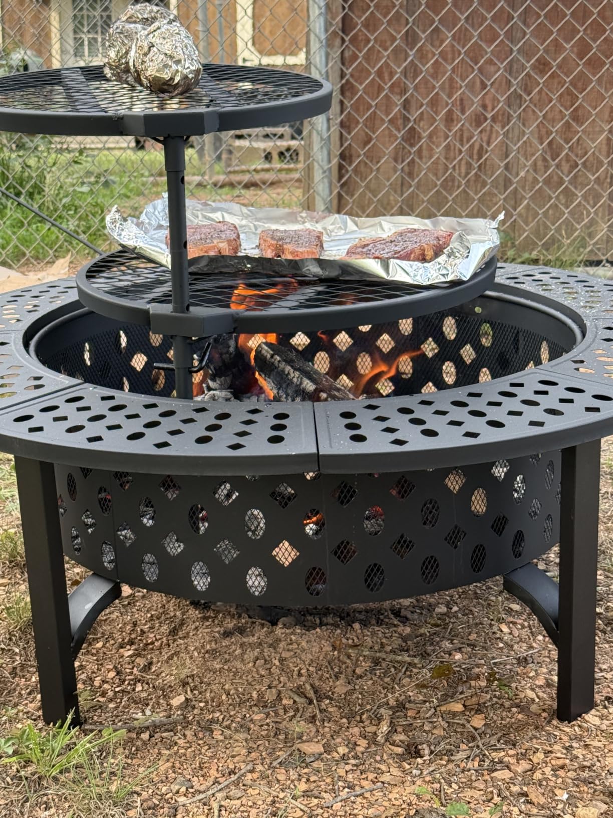 OutVue 42 Inch Fire Pit with 2 Grills, Extra Large Wood Burning Fire Pits for Outside with Lid & Poker, Heavy Duty Firepit, BBQ & Outdoor Firepit & Round Metal Table 3 in 1 for Patio, Picnic, Party customer photo 2