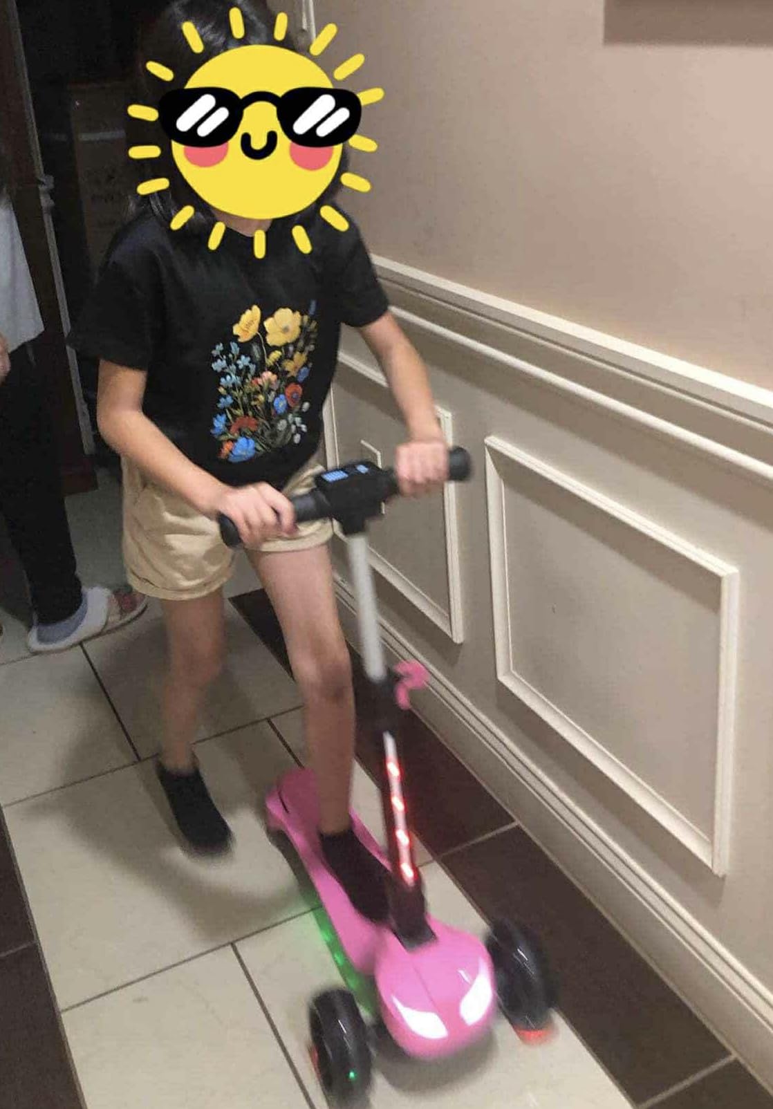 24V Electric Scooter for Kids w/150W Powerful Motor, Thumb Throttle, LCD Screen, Bluetooth, Light-Up Stem Deck & Wheels, 3 Adjustable Heights, 5MPH Safe Speed, 3 Wheel Electric Scooter for Kids customer photo 2