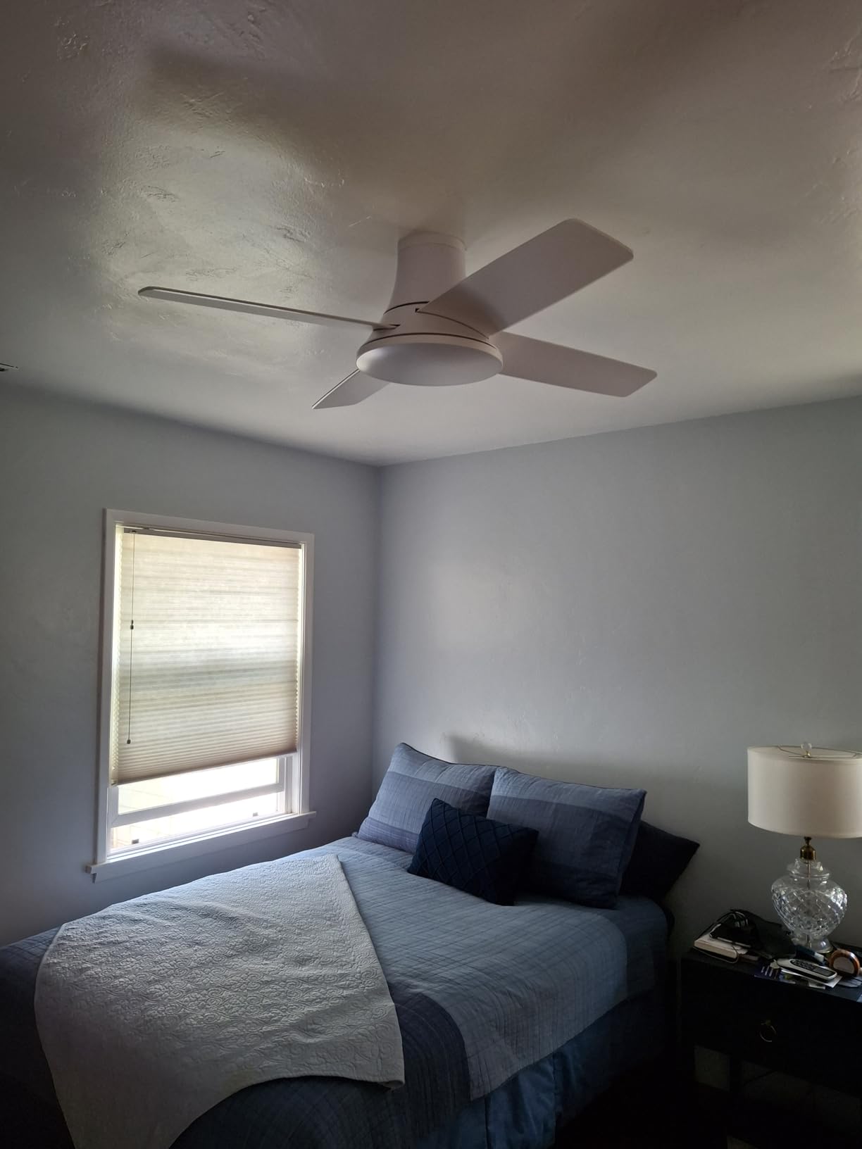 DREO Ceiling Fan, 44 Inch Low Profile Ceiling Fan with Light and Remote, 5CCT LED, 6-Level Dimmable, 6-Speed, Reversible Motor, Quiet, Timer, Easy-Install, Black Flush Mount for Bedroom customer photo 1