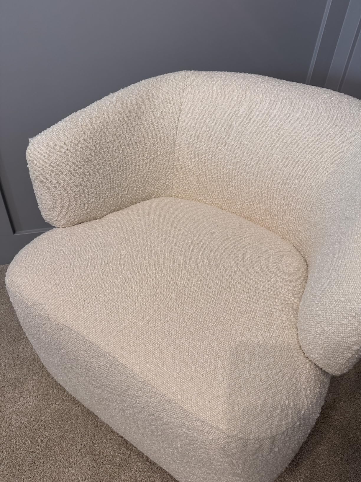 SOFTHION Swivel Accent Chair, Sherpa Teddy Barrel Chair for Living Room, Cozy Round Boucle Arm Chair, Metal Base for Club Nursery Bedroom, Beige Cream White customer photo 2