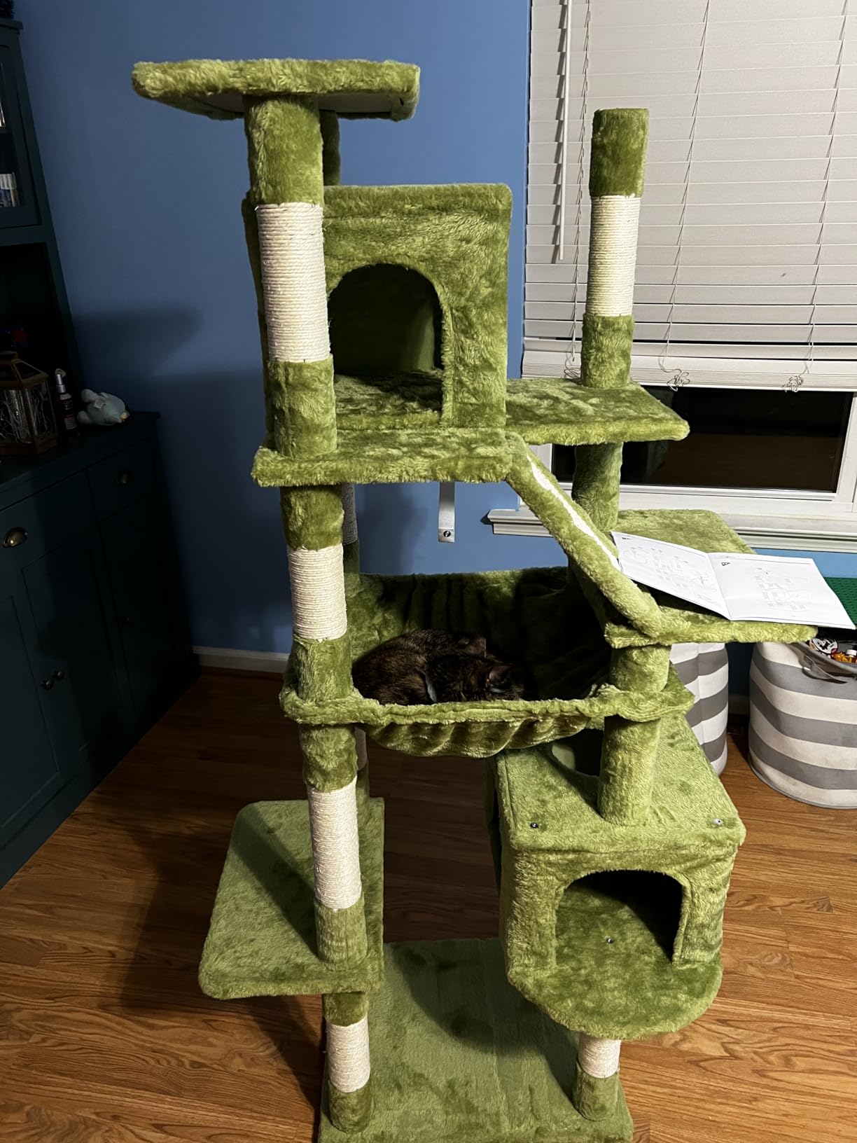 Heybly Cat Tree, 71-Inch-Tall Tower for Indoor Cats with 2 Perches, 2 Big Condos, 2 Hammocks, Basket, Scratching Pad, Large Cat Furniture and Condo, Smoky Gray HCT034G customer photo 1