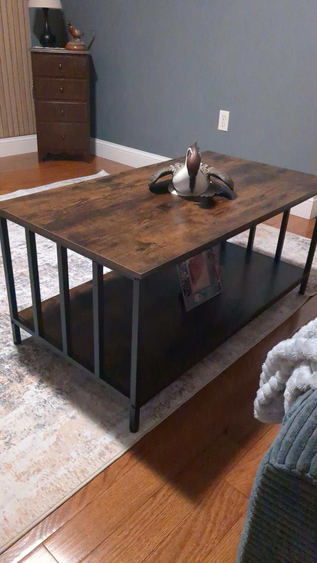 Homeiju Coffee Table for Living Room with Slatted Sides Frame, Modern Farmhouse Living Room Table with 2-Tier Storage Shelf, Grey Wash, 39 inch customer photo 1
