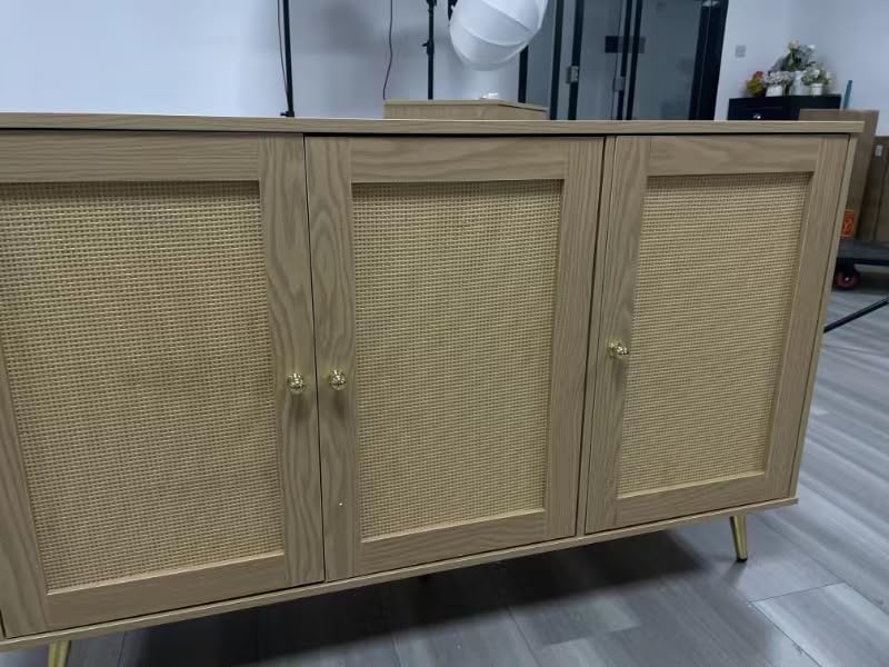 JAMFLY Buffet Sideboard Cabinet with Set of 2 Storage, Kitchen Storage with 3 Rattan Decorated Doors, Accent Cabinet for Dining Room, Living Room, Entryway, Hallway, Natural customer photo 2